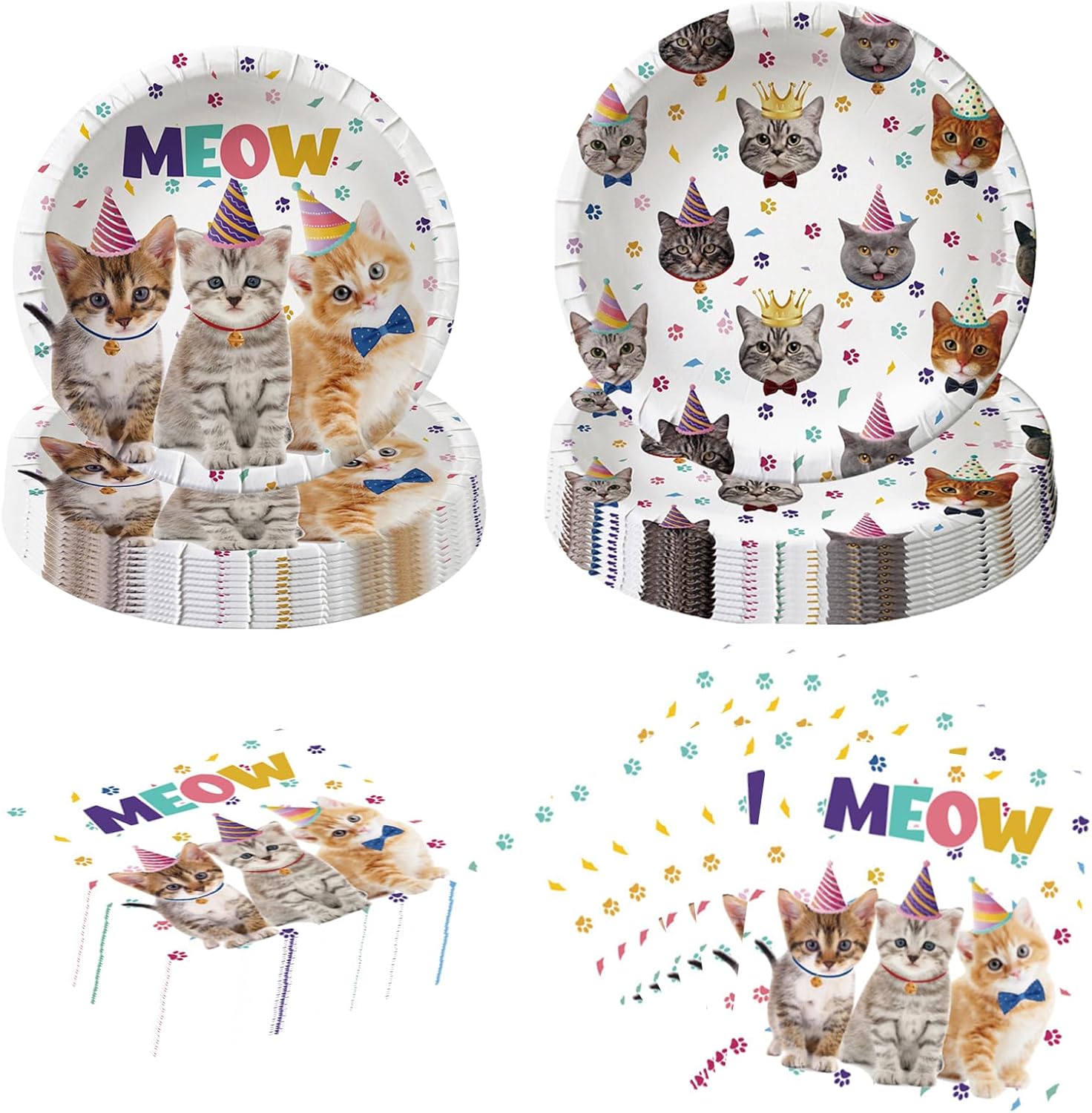 80PCS Cat Plates and Napkins for Birthday Party