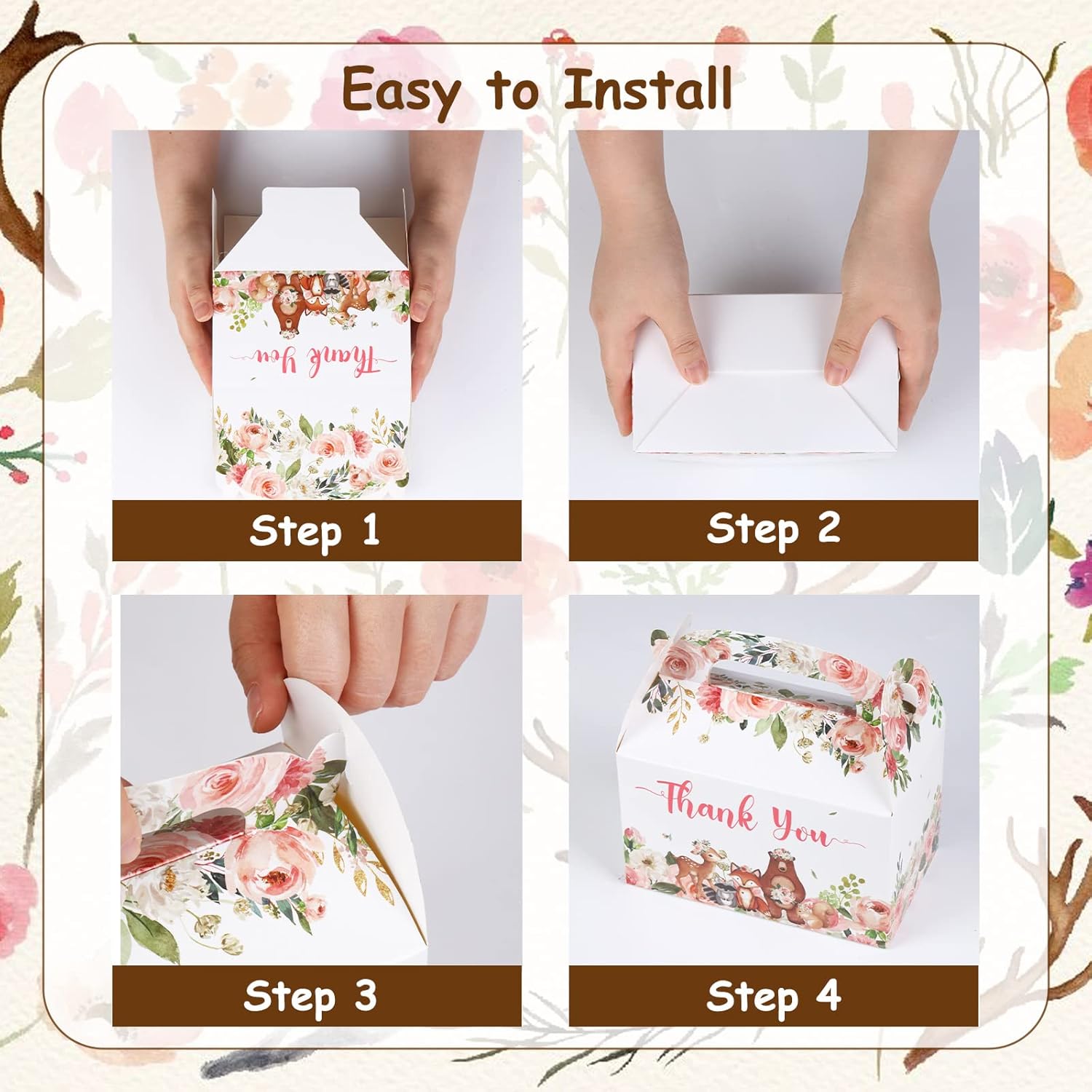 Cheereveal Woodland Baby Shower Favor Boxes 12PCS