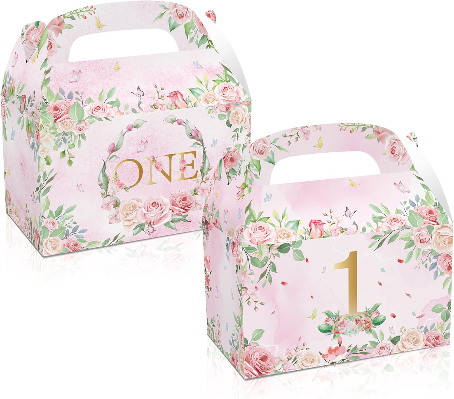 1st Birthday Girl Treat Box Party Favors Set of 12 Pink