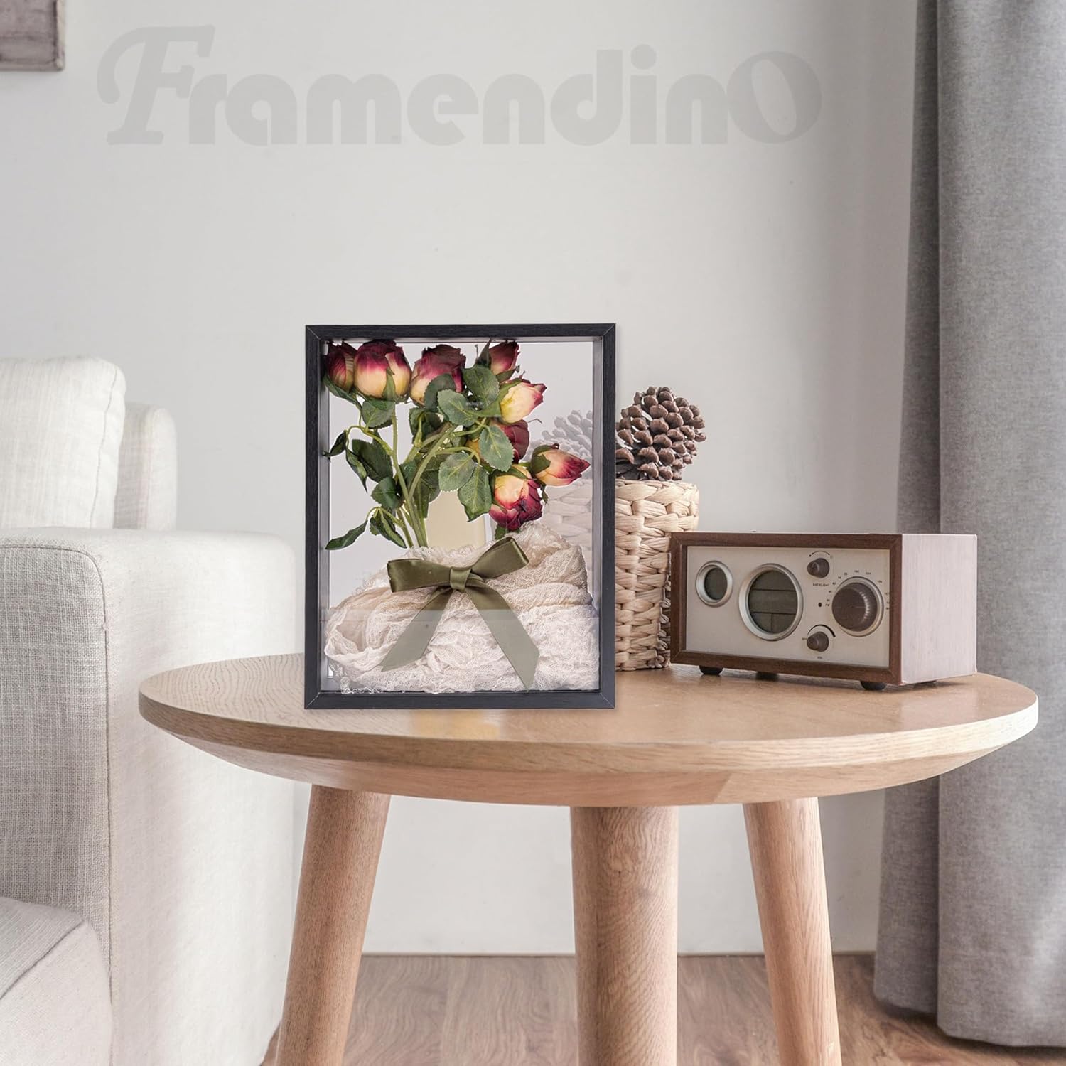Framendino Black Wooden Dried Flower Frame Shadow Box 8x10 Double Acrylic Picture