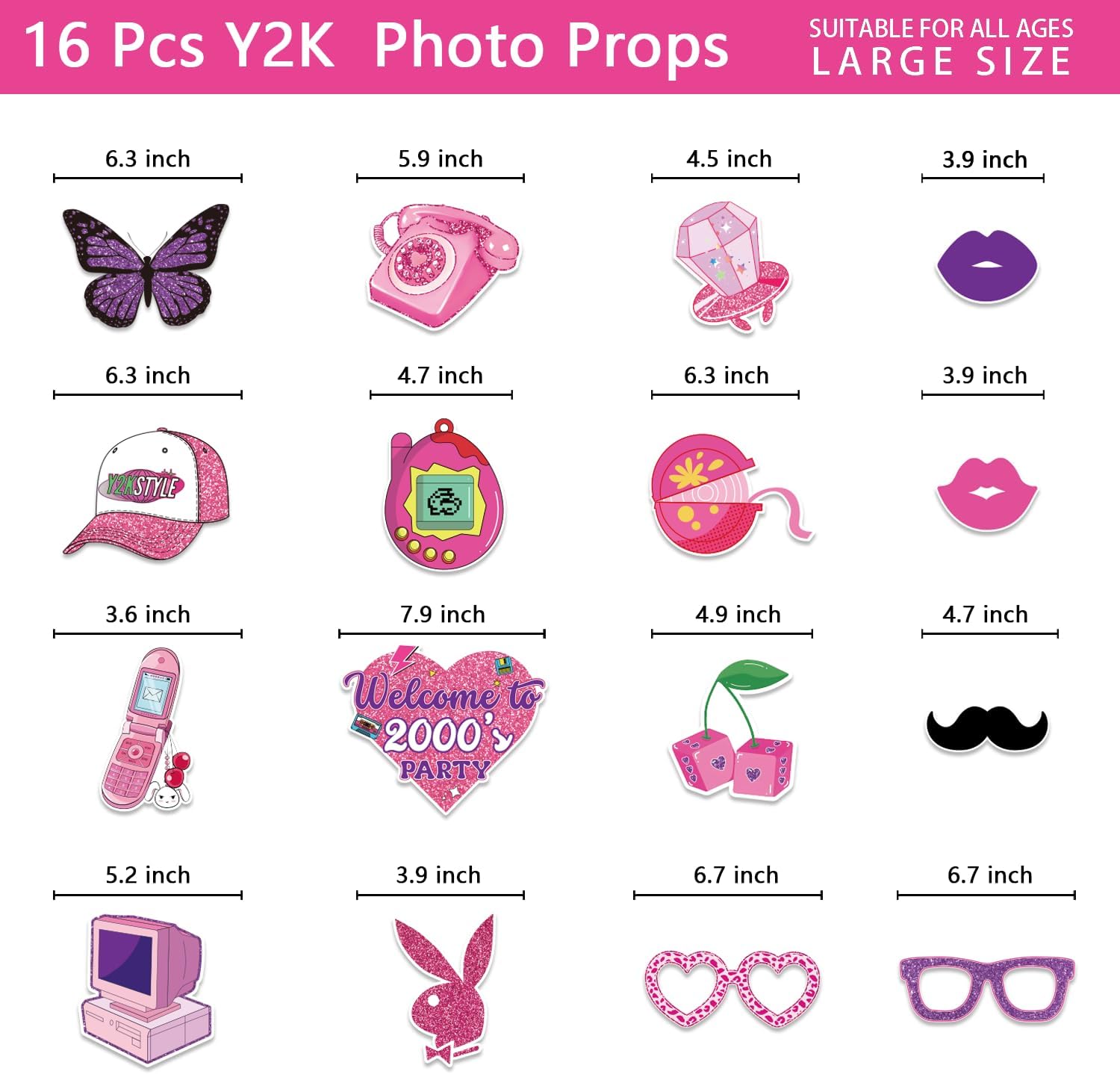 Y2K Party Decorations Photo Booth Props Set