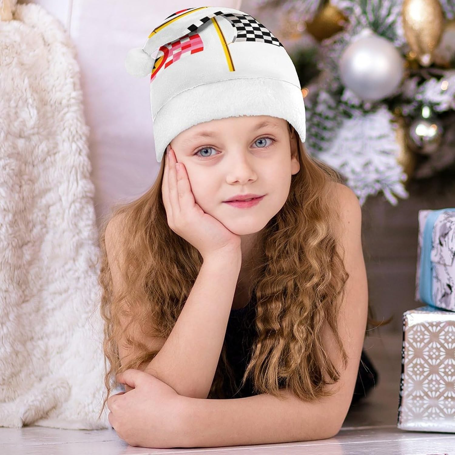 Santa Hat Checkered Flags Christmas Headwear Party Hat
