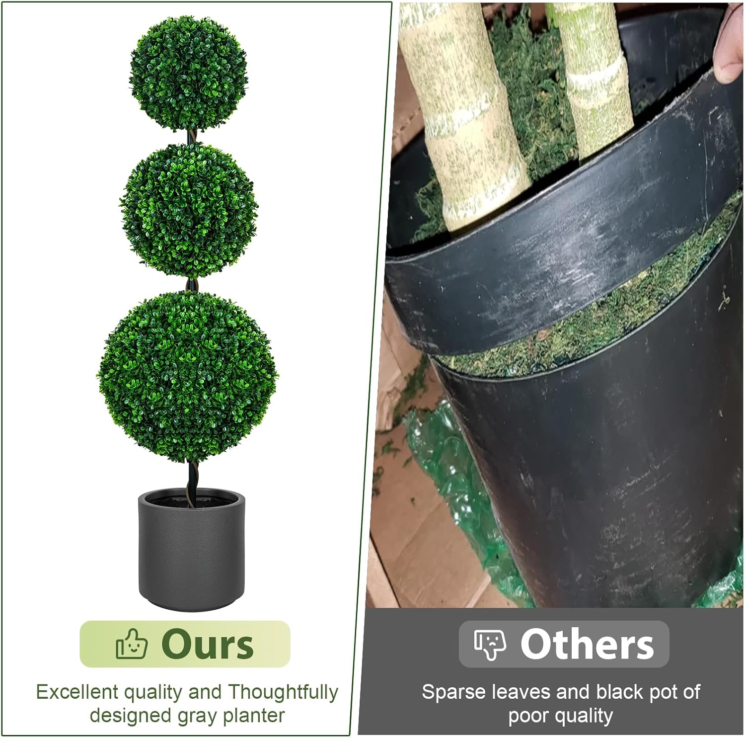 4FT Artificial Triple Ball Topiary Trees with Gray Planter Pot Set of 2