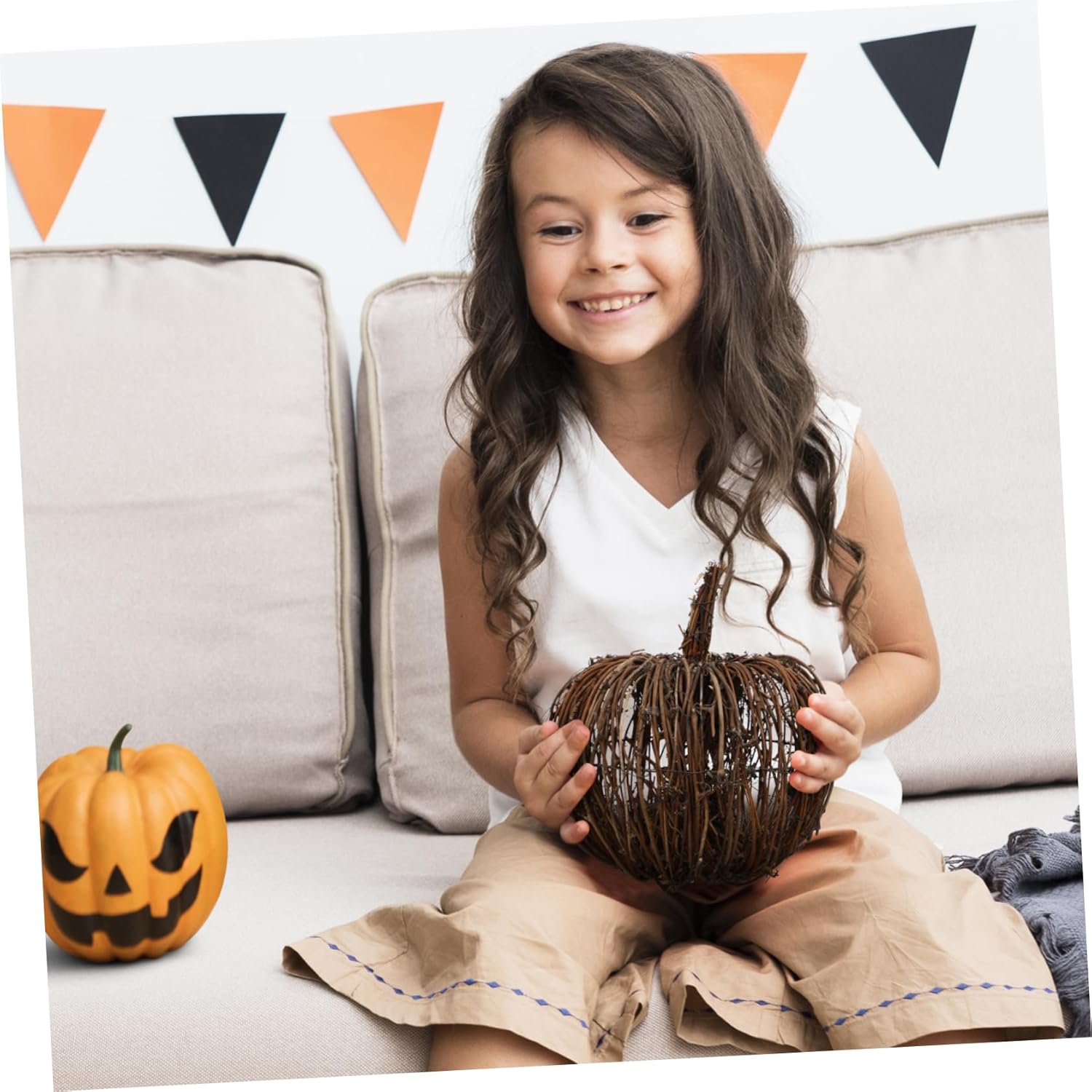 BESPORTBLE 1pc Rattan Woven Pumpkin Decor Centerpiece