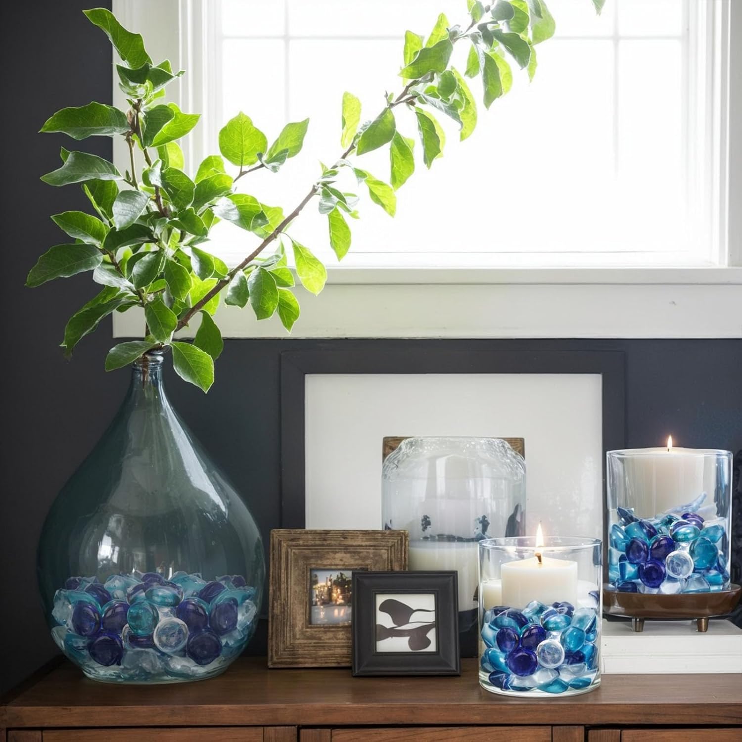 FUTUREPLUSX 097 Pounds Flat Glass Marbles Blue Decor
