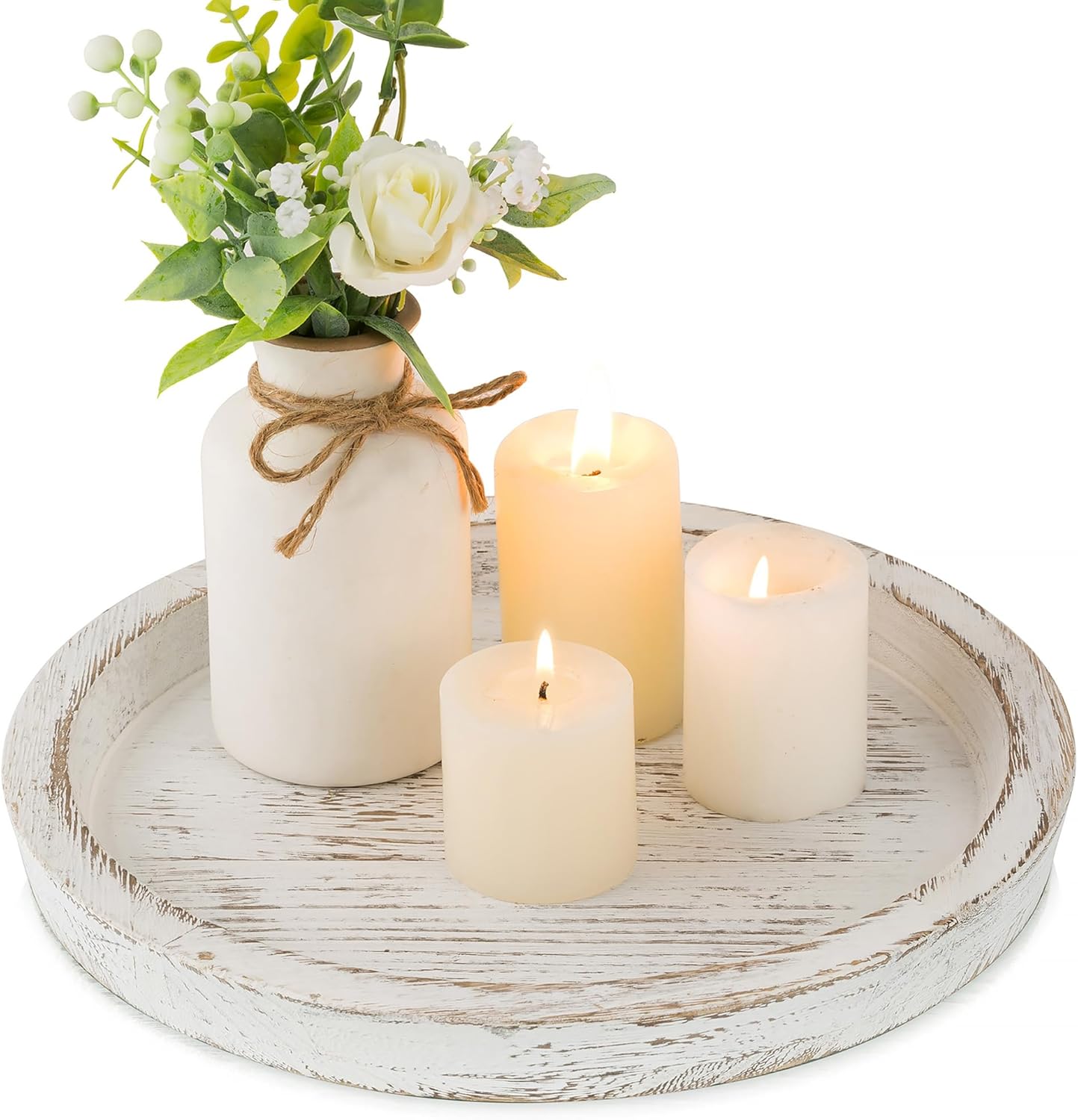 Hanobe Round Wooden Candle Plate Holder Tray