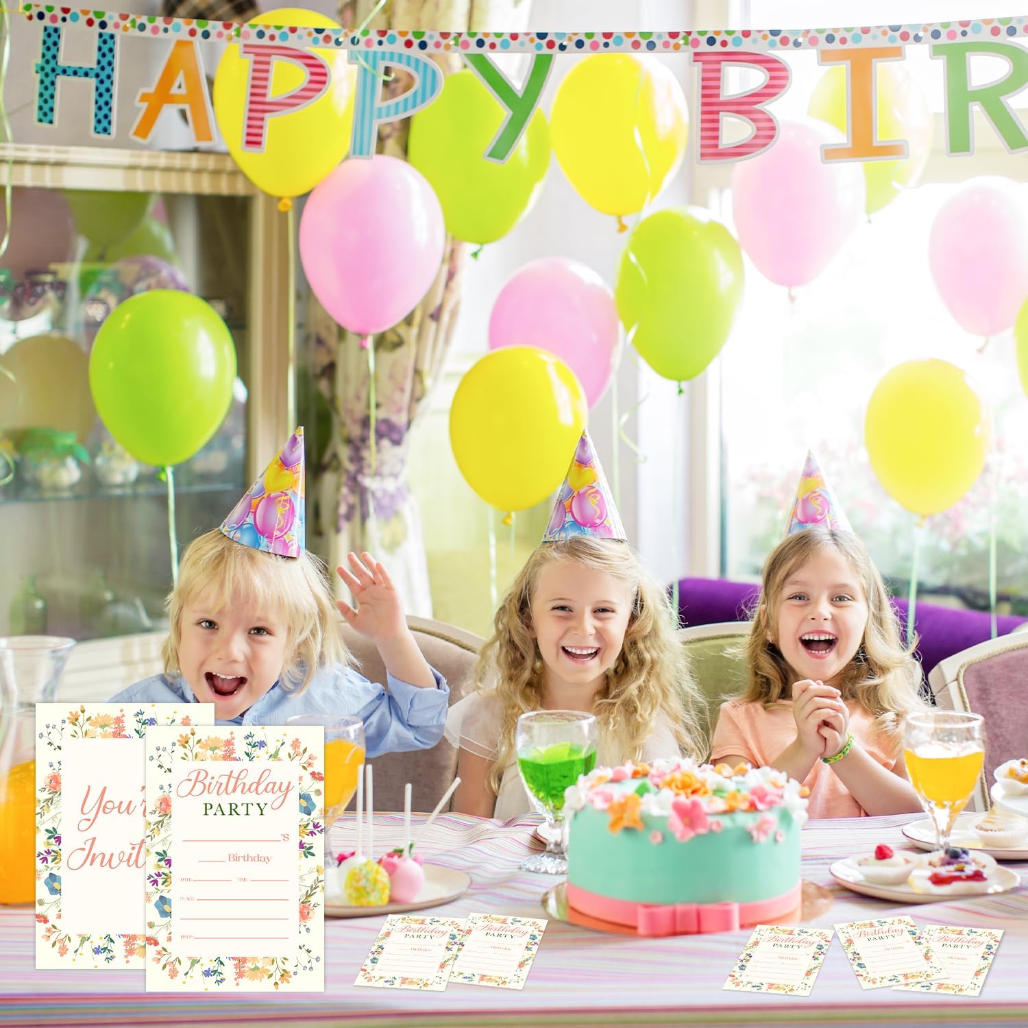 Wildflower Birthday Invitation Cards with Envelopes - 20 Pack