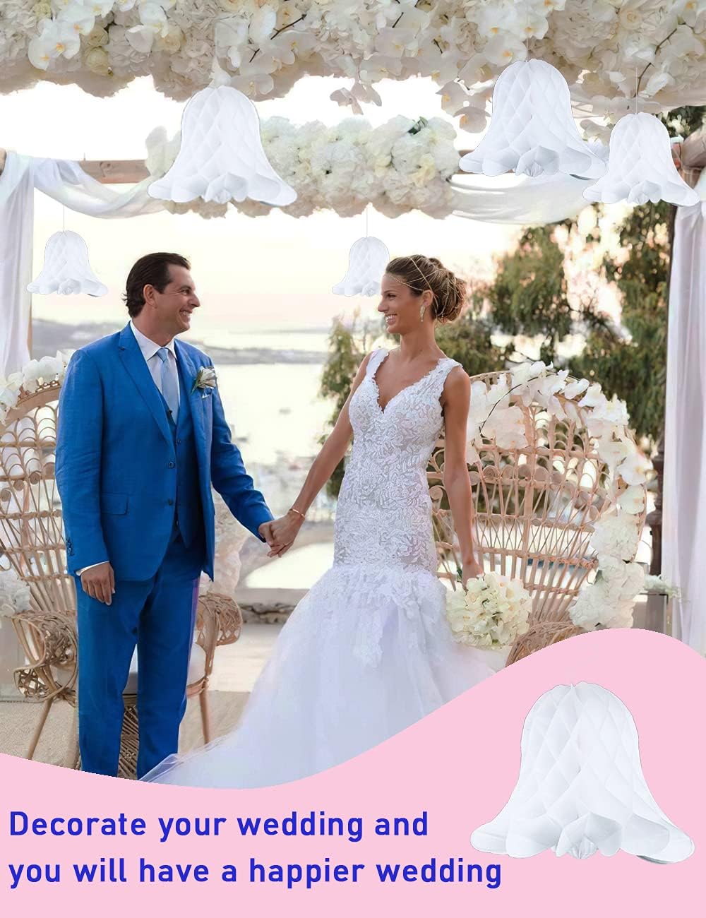 Hanging Paper Bells with Glittery Silver Tassels Set