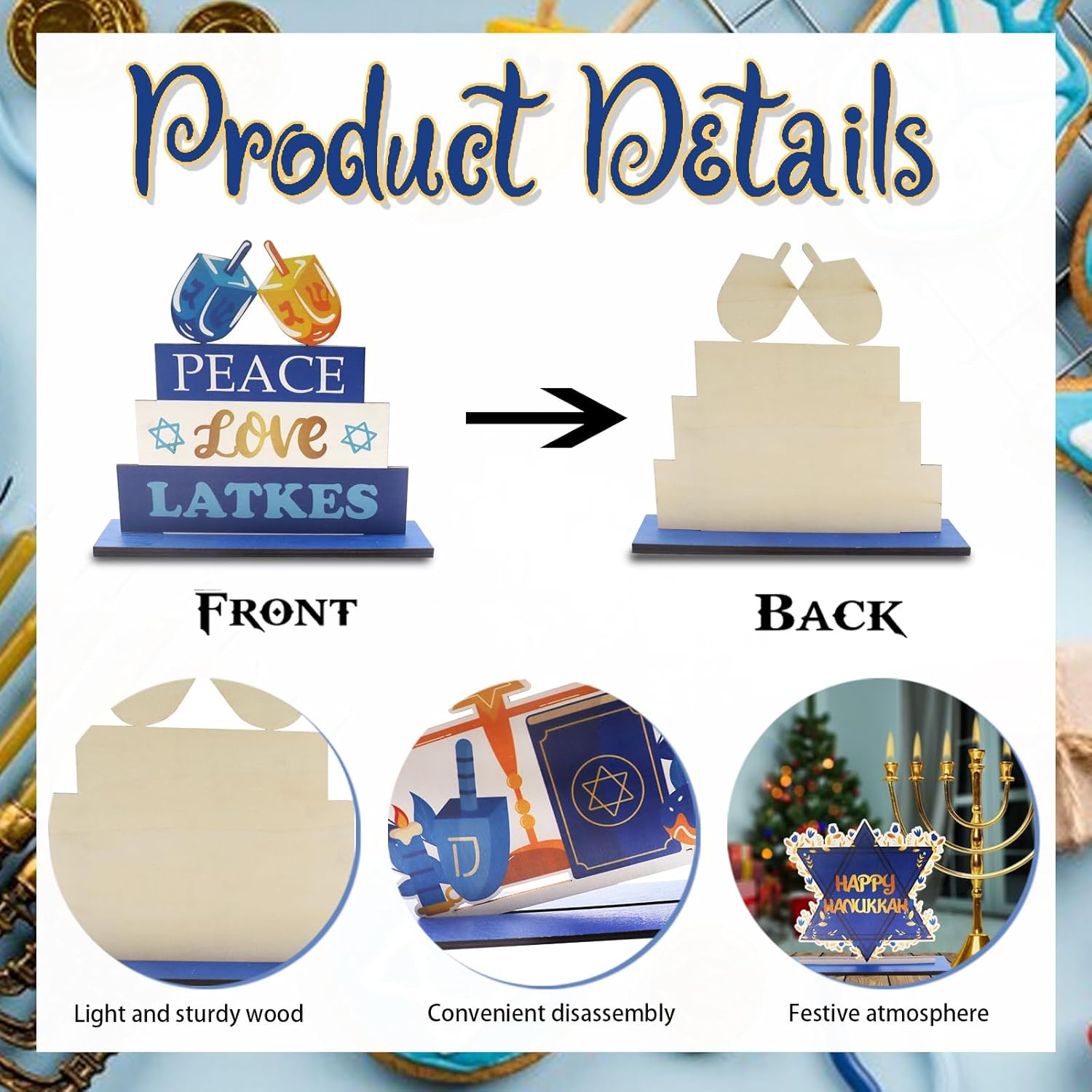 3 PCS Happy Hanukkah Table Centerpieces with Menorah and Star of David