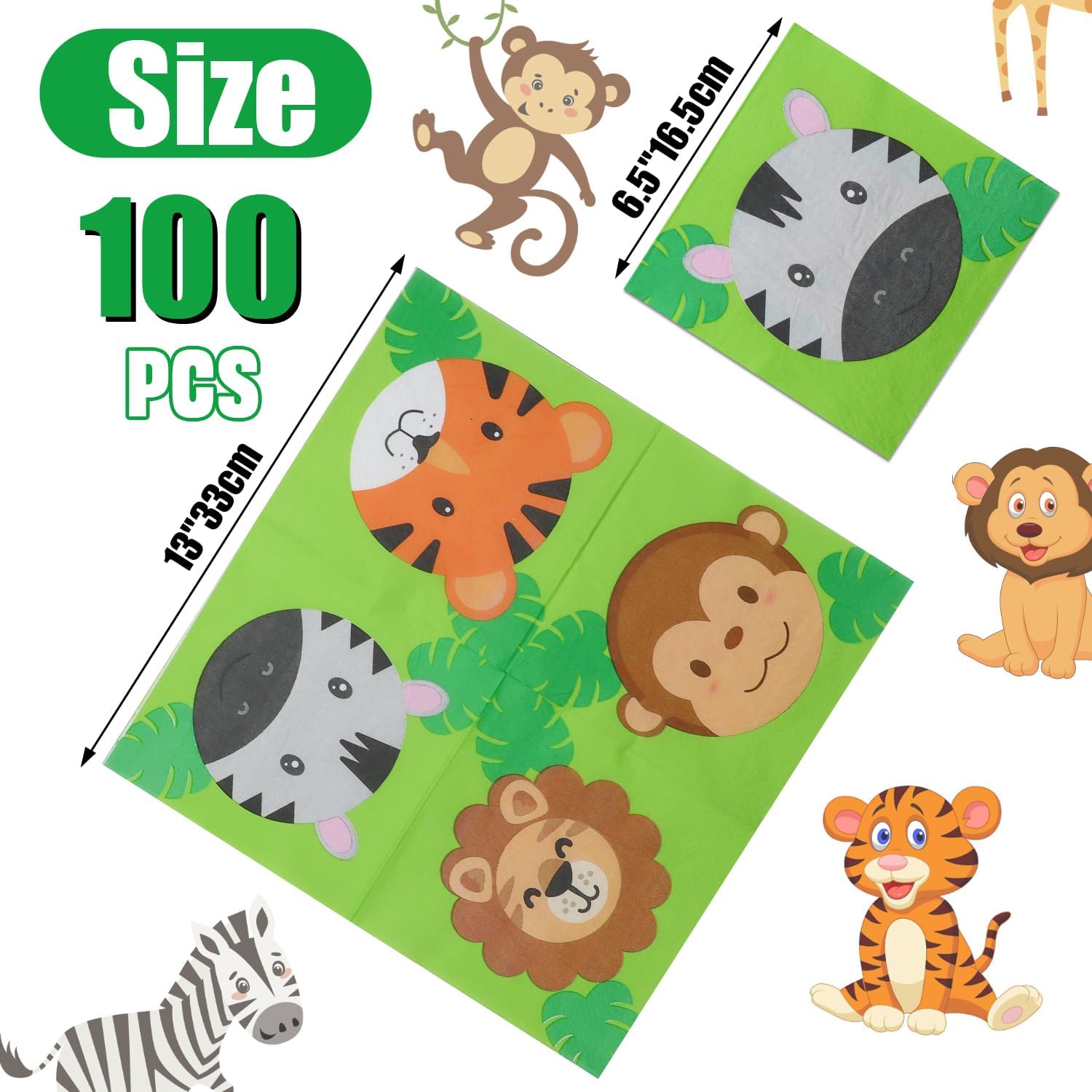 100 Pcs Jungle Safari Animal Napkins for Kids Birthday Party