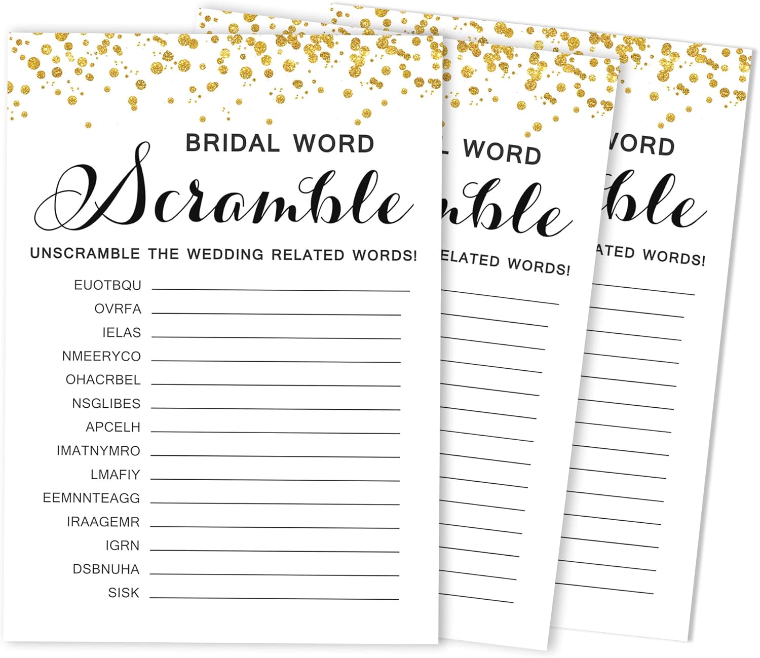 50-Pack Wedding Word Scramble Bridal Shower Game Cards