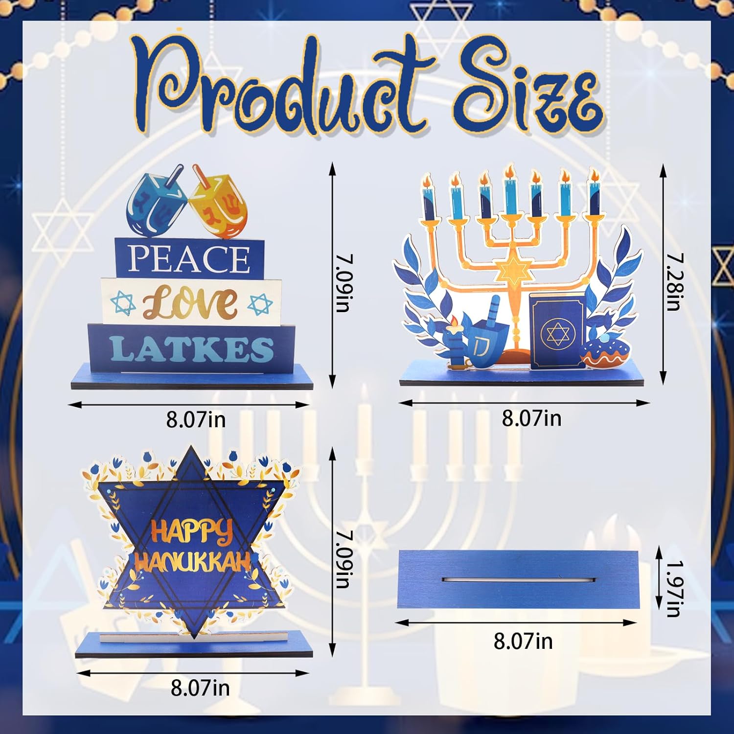 3 PCS Happy Hanukkah Table Centerpieces with Menorah and Star of David