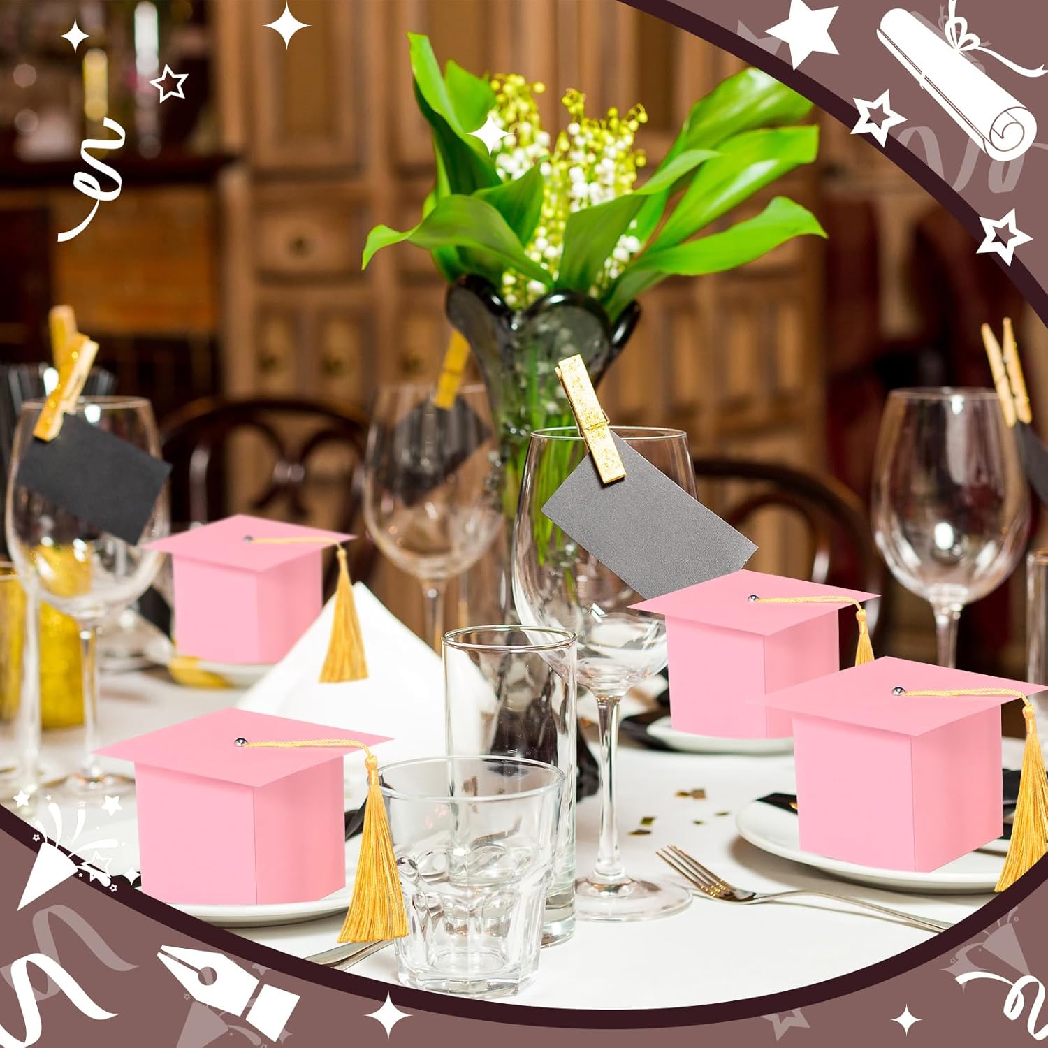TaoBary 12 Piece Graduation Cap Gift Boxes Pink