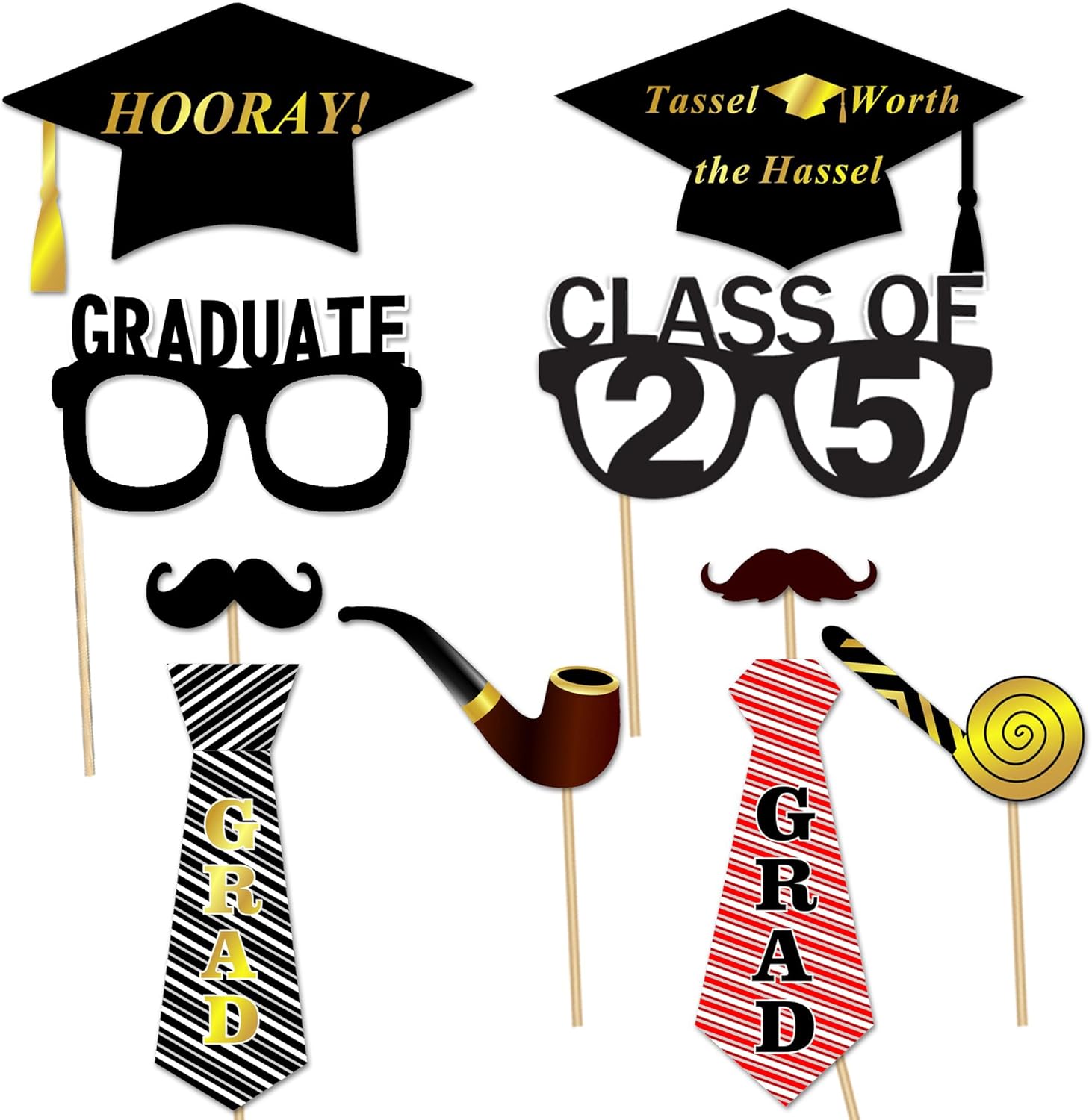 Graduation Photo Booth Props 50Count Black Gold