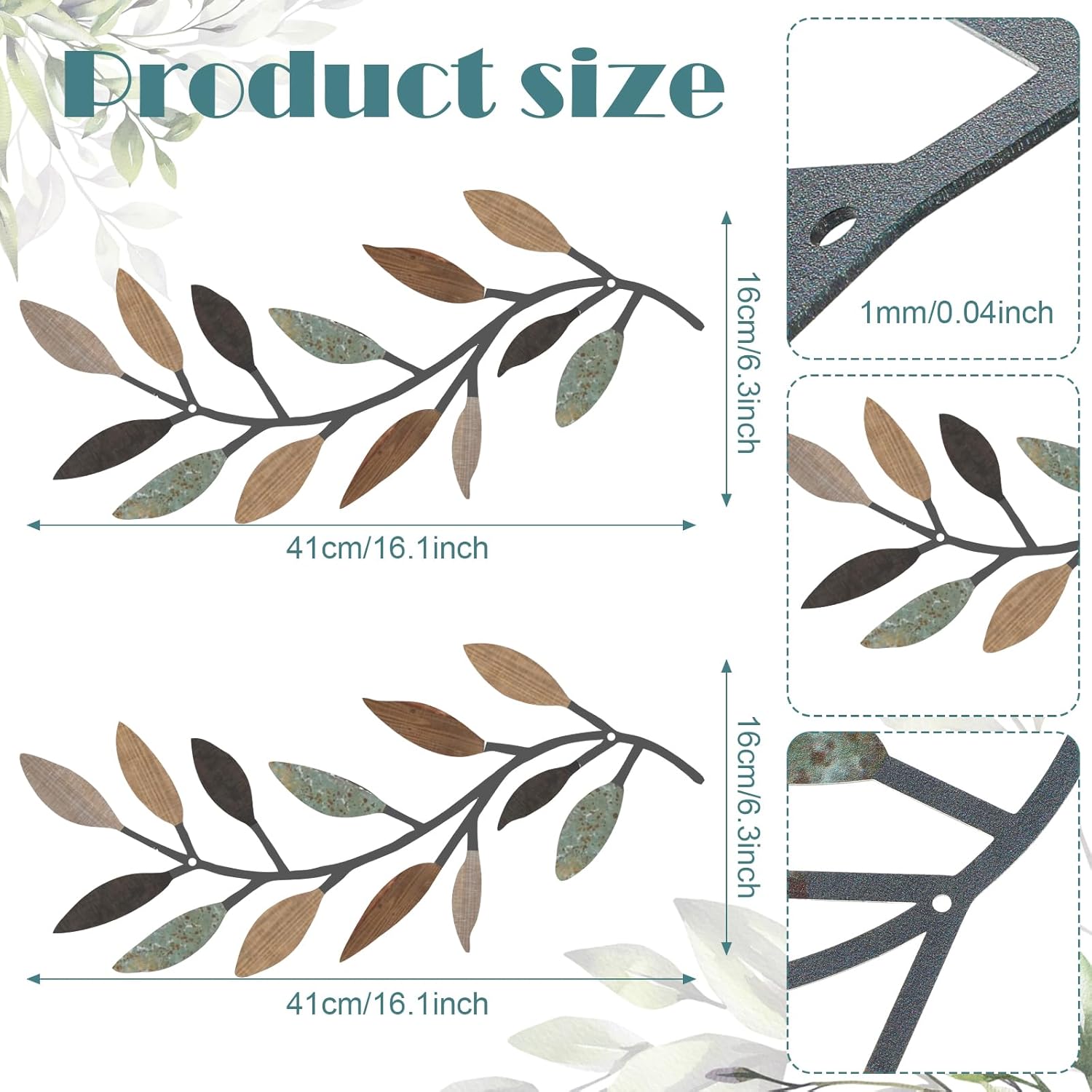 Zhengmy 2 Piece Metal Leaf Wall Sculpture