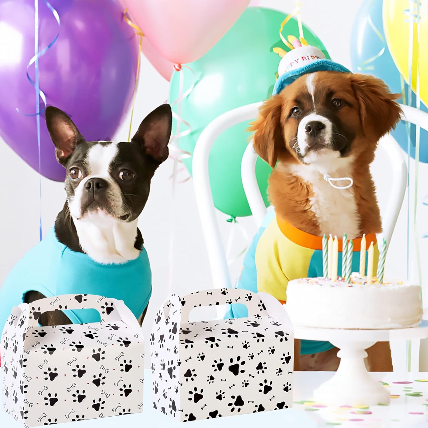 24Pcs Dog Paw Print Bone Sign Treat Boxes for Kids Birthday Party