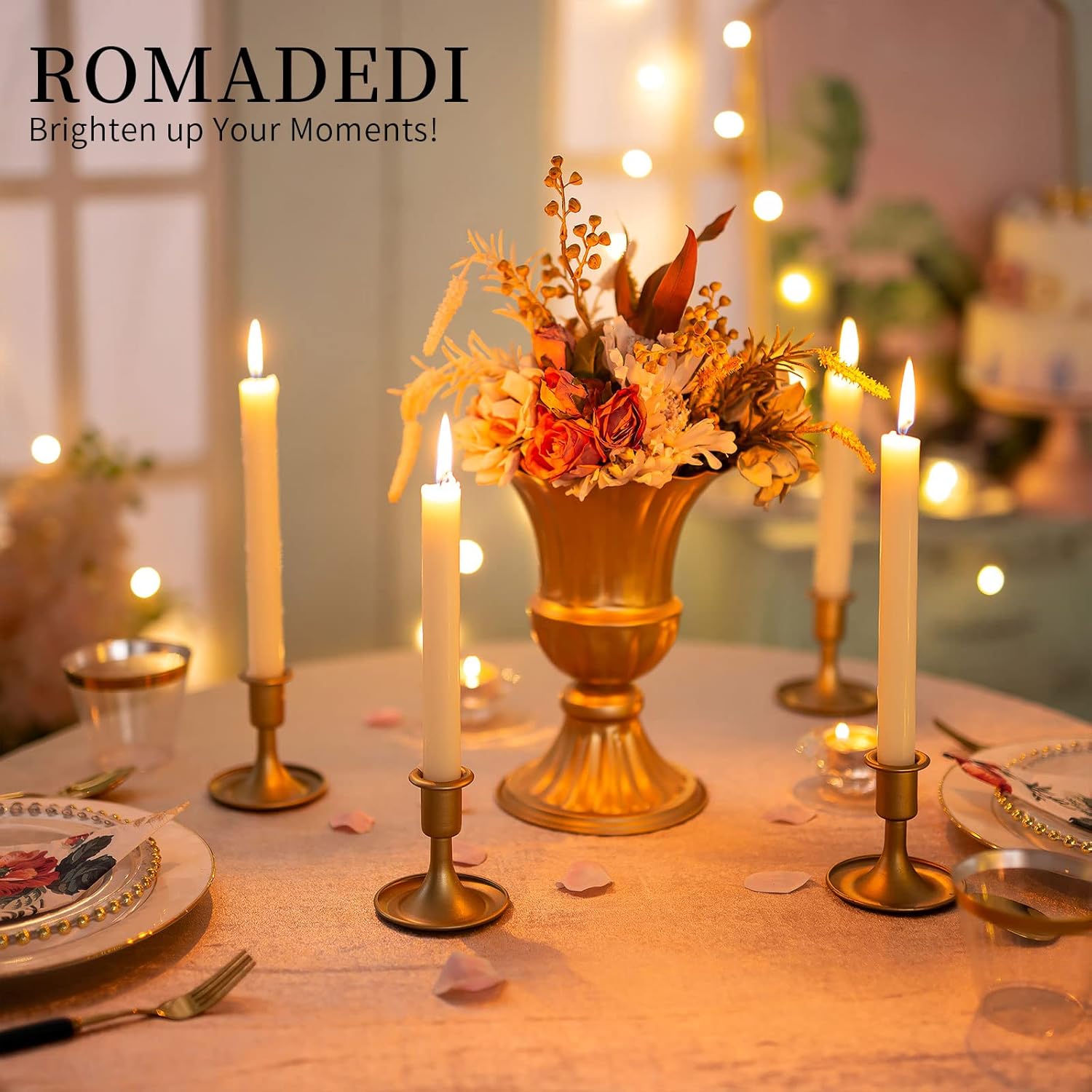 Gold Candlestick Holders for Taper Candles Set of 2
