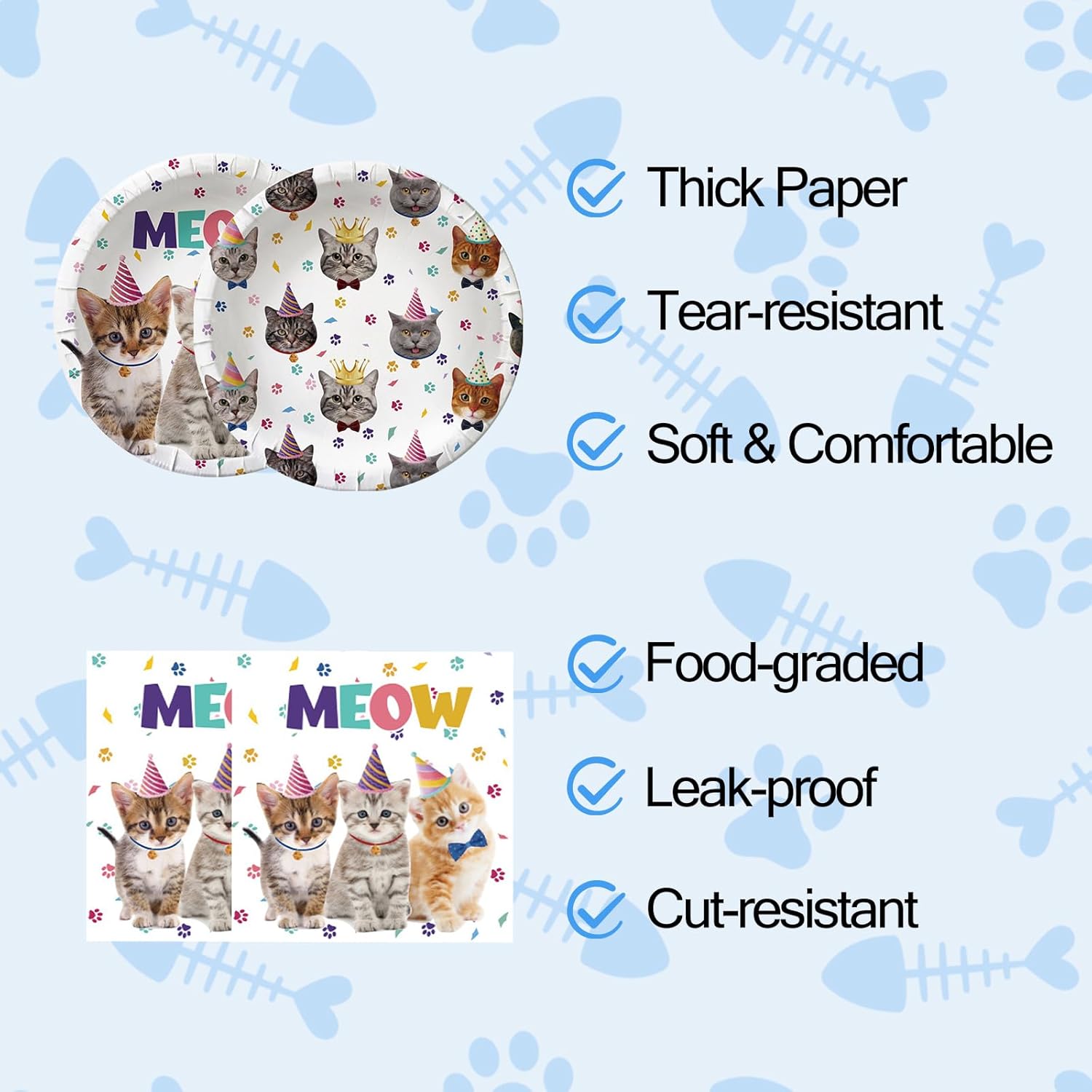 80PCS Cat Plates and Napkins for Birthday Party