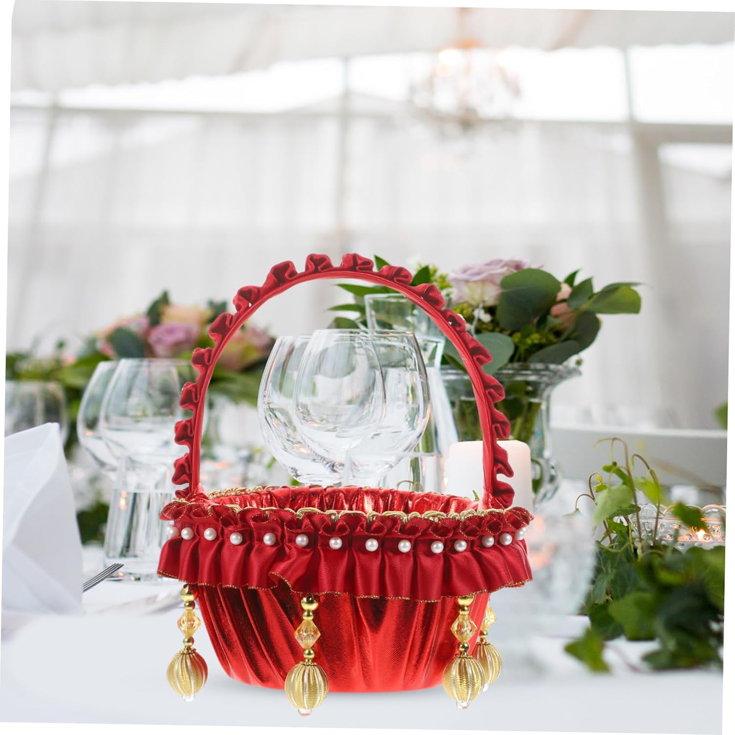 Pearl Flower Girl Basket Wedding Prop Candy Storage Basket