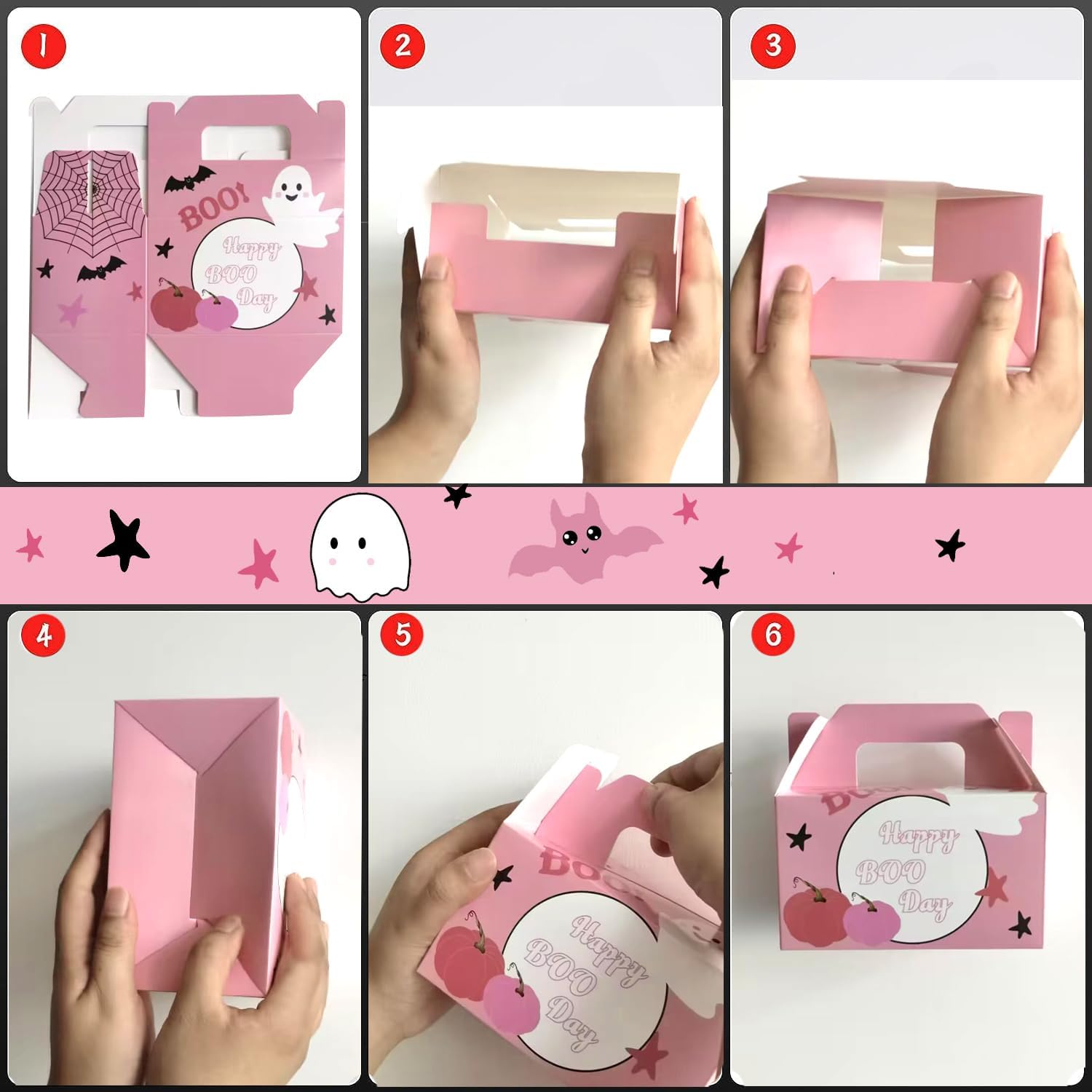 AYDILOUP 16 Pcs Halloween Party Favors Boxes Pink Boo Theme Gift Bags