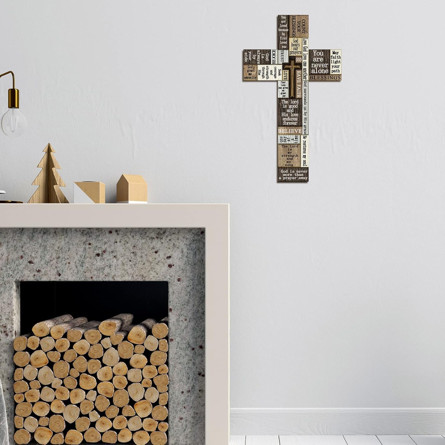 Blulu Wooden Cross Wall Sign with Inspirational Sayings