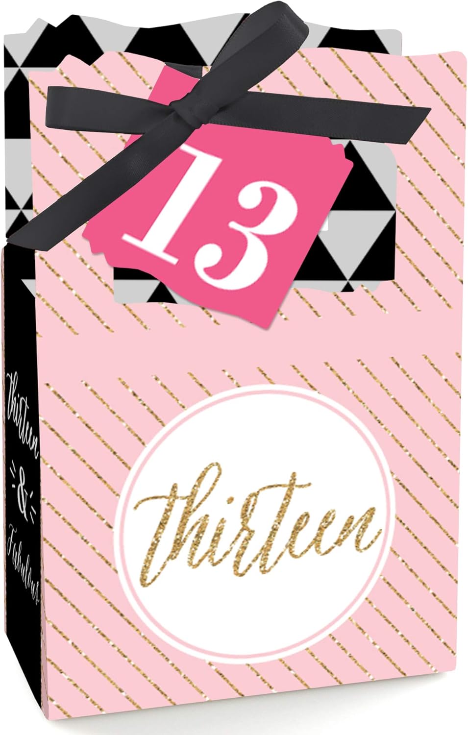 Chic 13th Birthday Favor Boxes Set of 12 Pink Black Gold