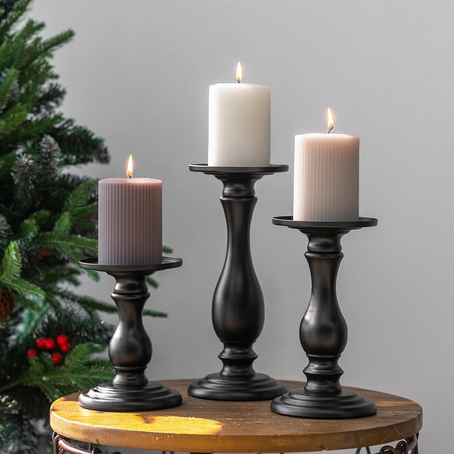 Matte Black Candle Holder Set of 3 - 10 8 6