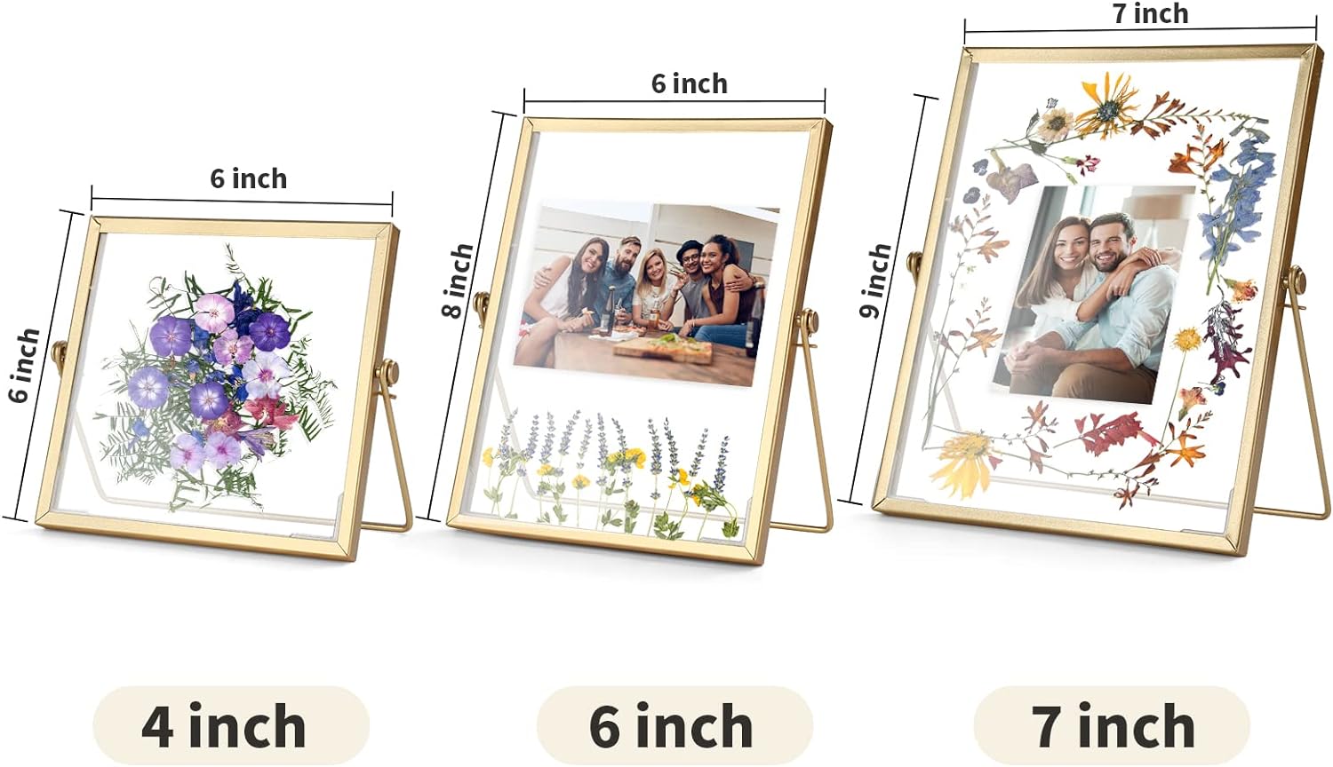 Gold Floating Frame Set with 68 Dried Flowers and Tweezer