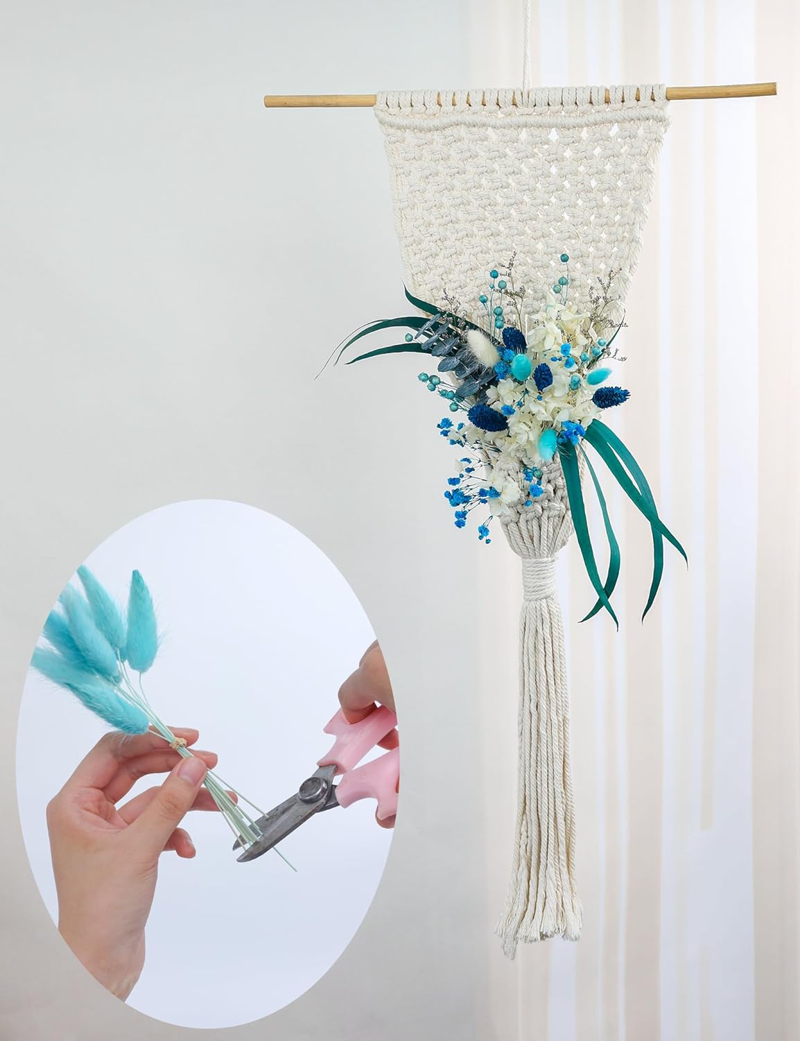 DIY Peacock Blue Dried Flower Set with Stems