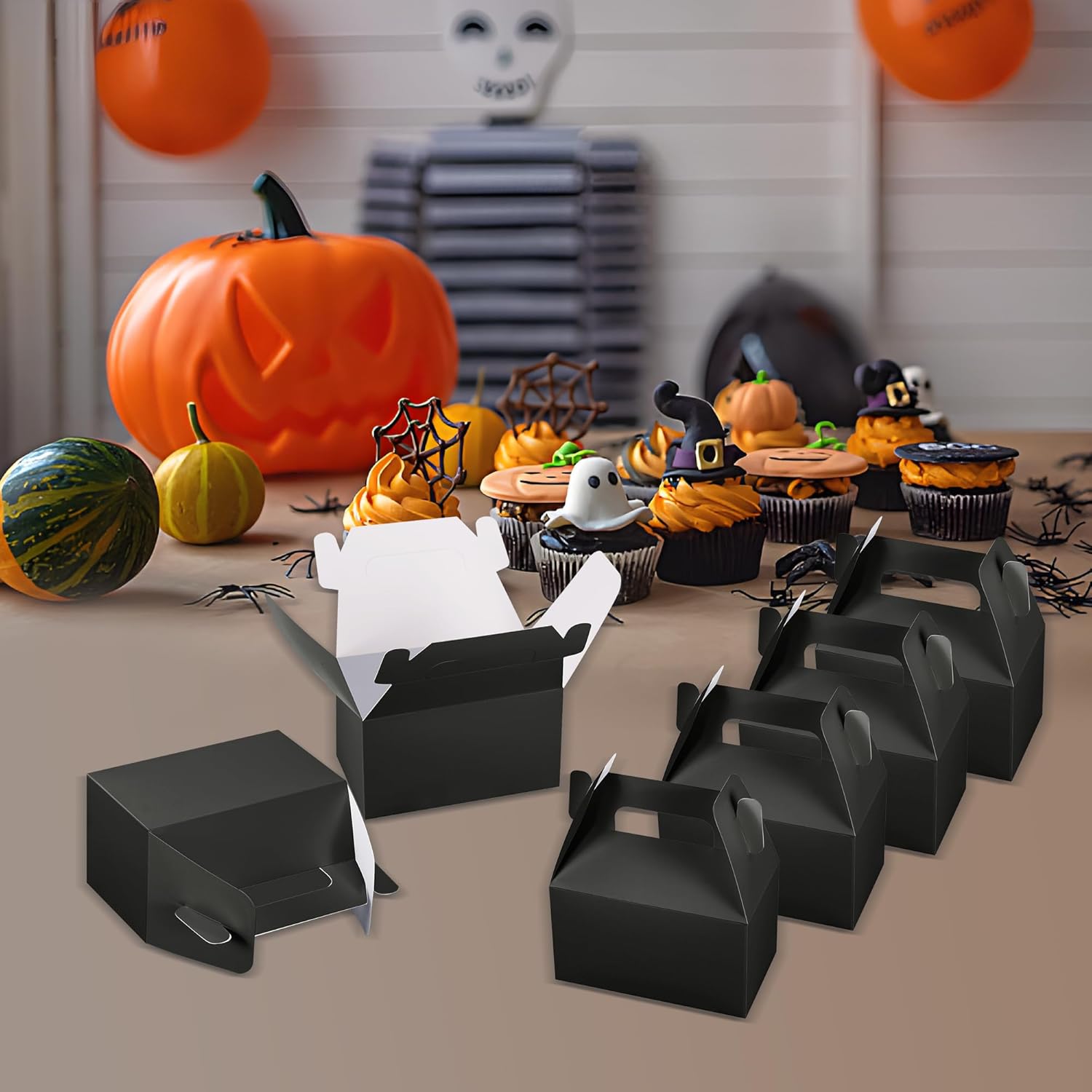 XAGLVV 24 Pcs Black Party Favor Box with Handles