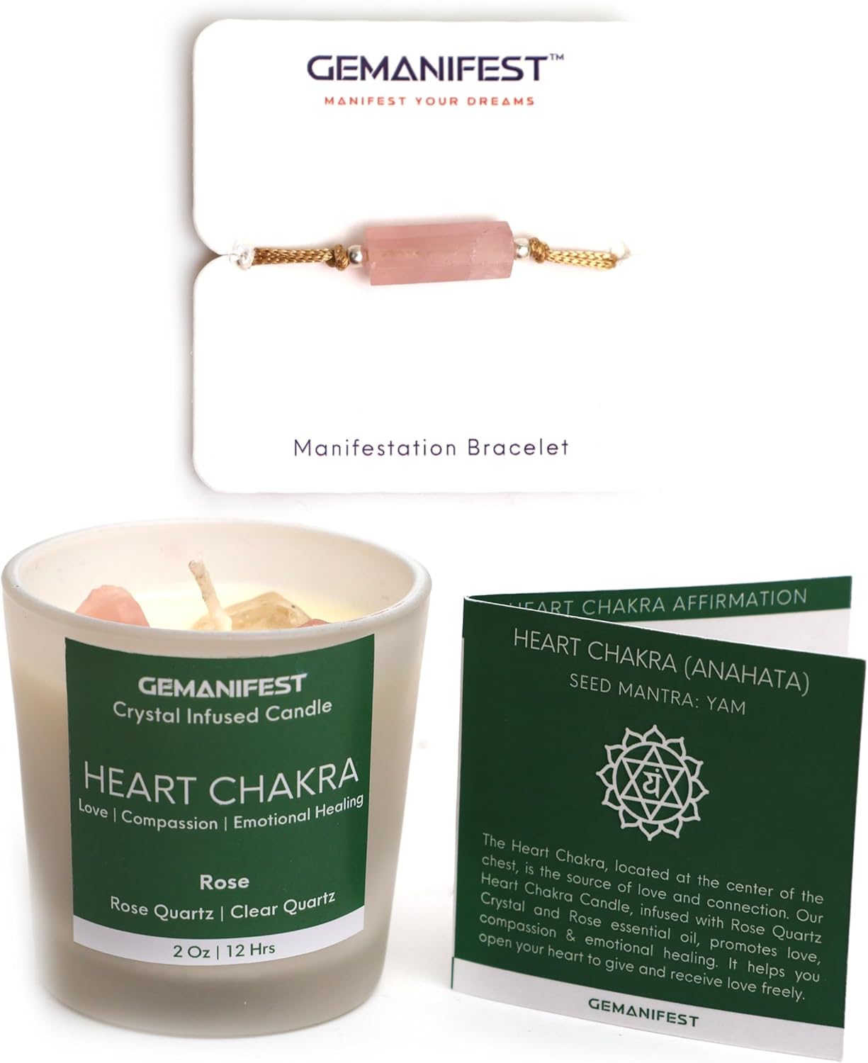 Heart Chakra Candle with Rose Quartz and Rose Scent