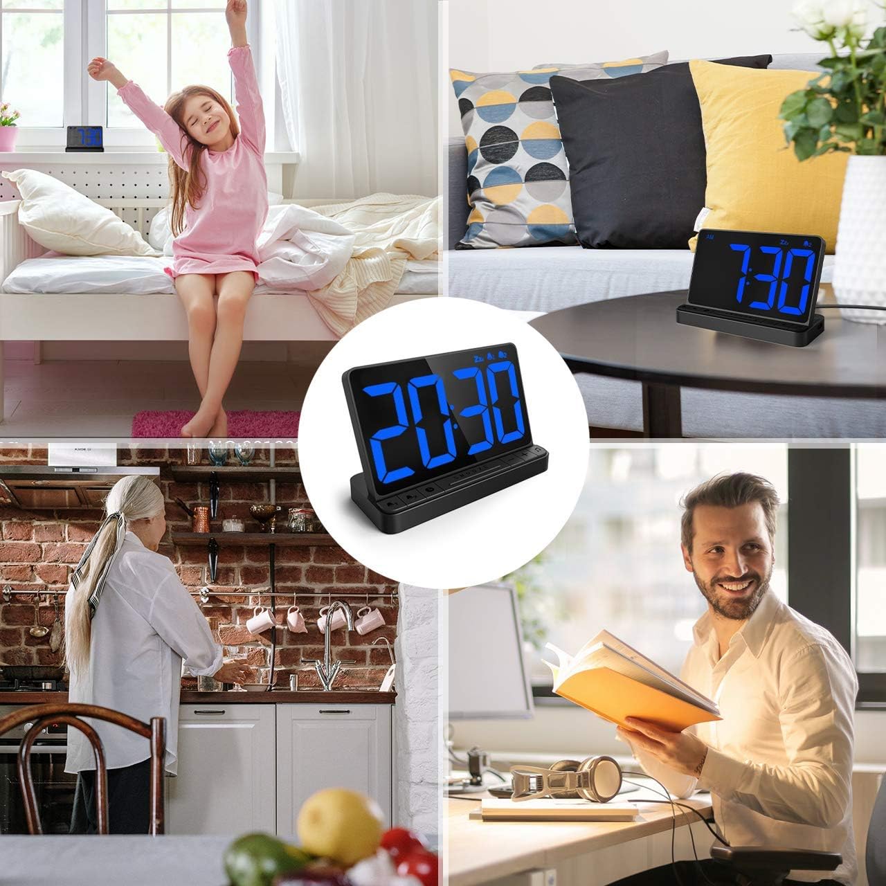 NOKLEAD Digital Alarm Clock for Bedroom with Large Display and 2 Alarms