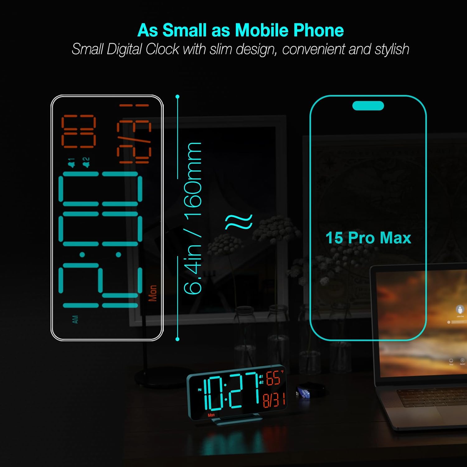 Kosumosu 67in Digital Alarm Clock with Auto Dimming