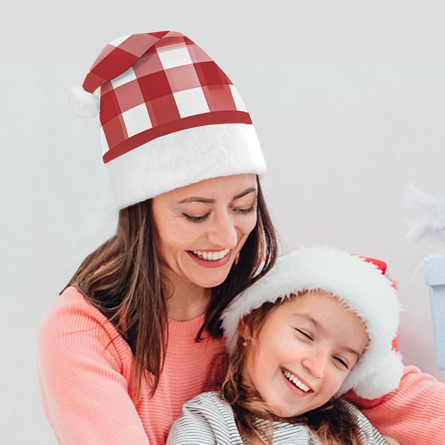 Santa Hat Red Checkered Christmas Headwear