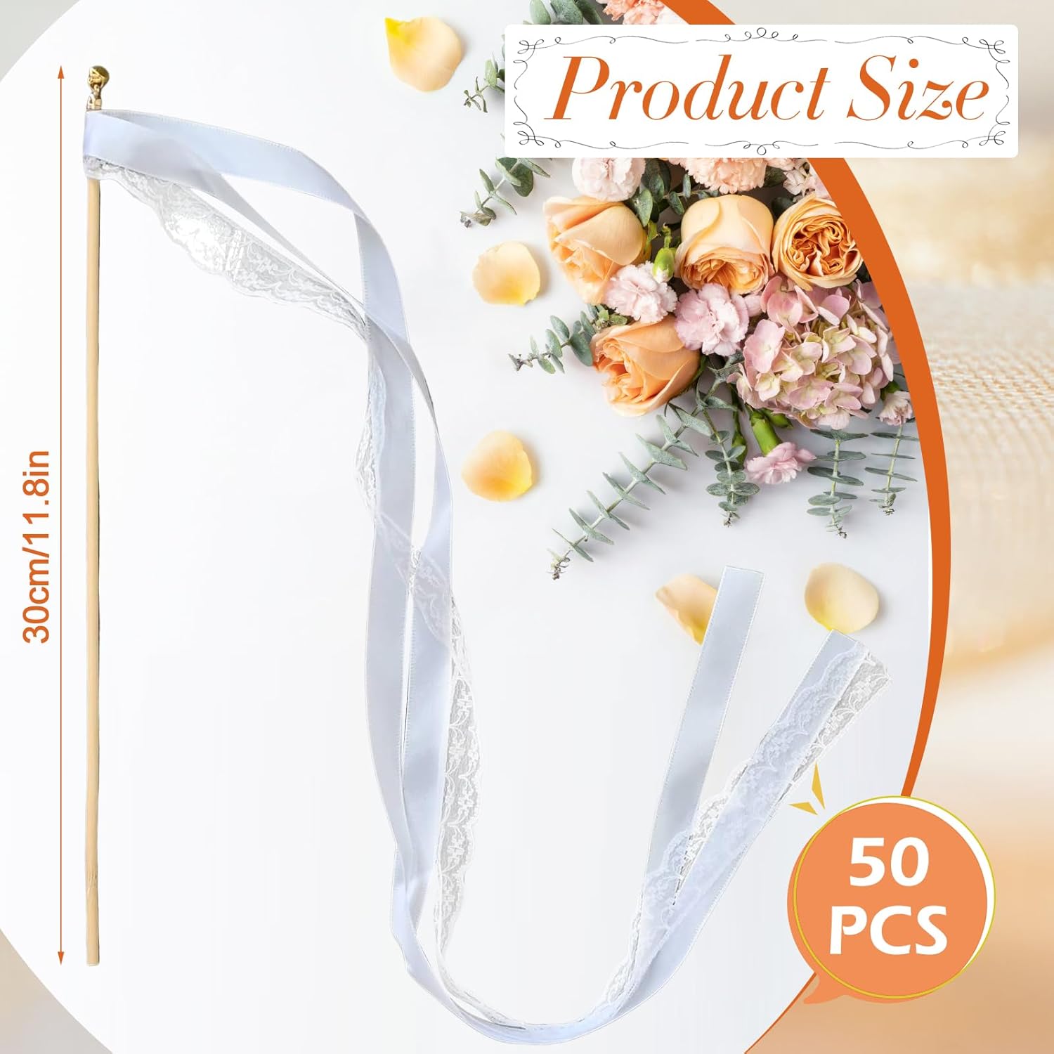 50Pcs Ribbon Sticks with Bells for Wedding Party Decorations