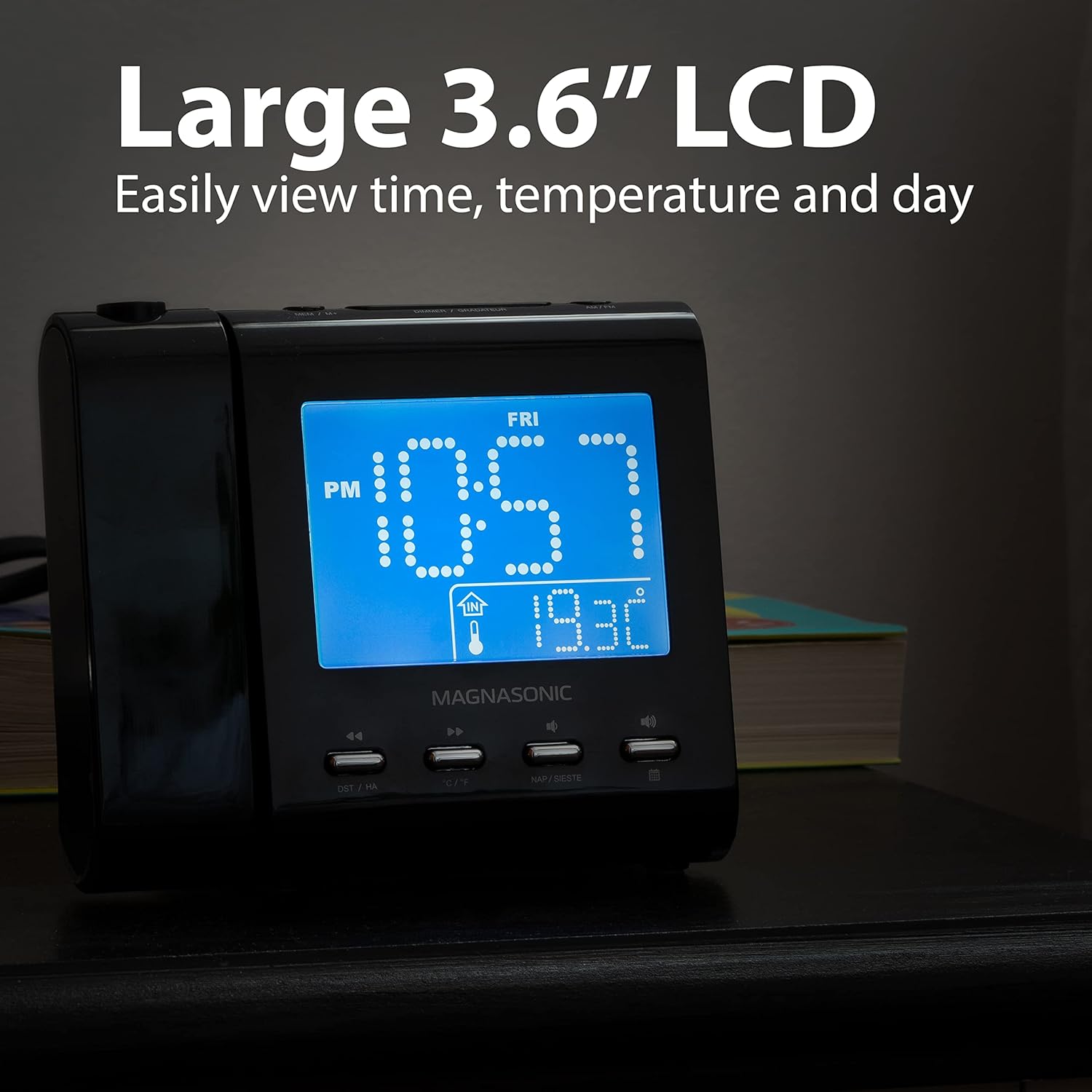 Magnasonic Projection Alarm Clock with AMFM Radio and Dual Alarm - White