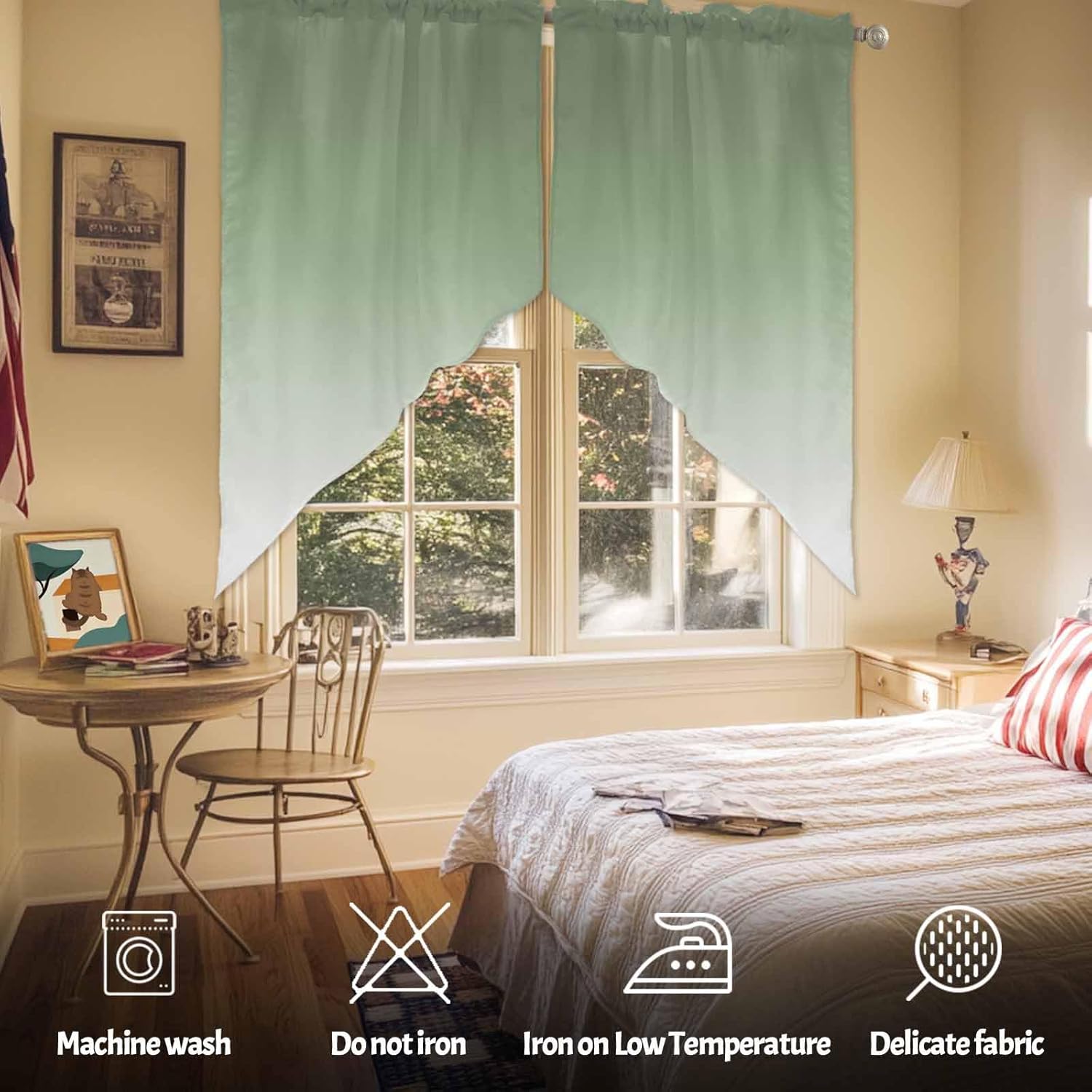 Swag Valances for Windows Gradient Sage Green 2 Panels 28x36 Inch