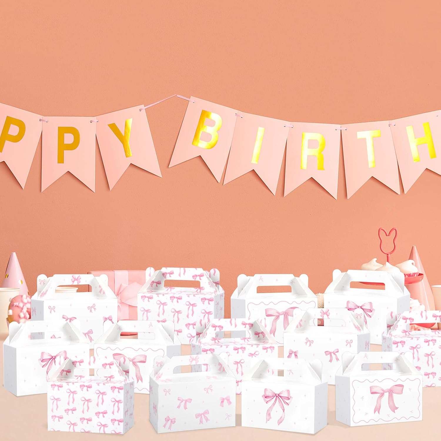 12Pcs Pink Bow Treat Boxes for Party Decorations