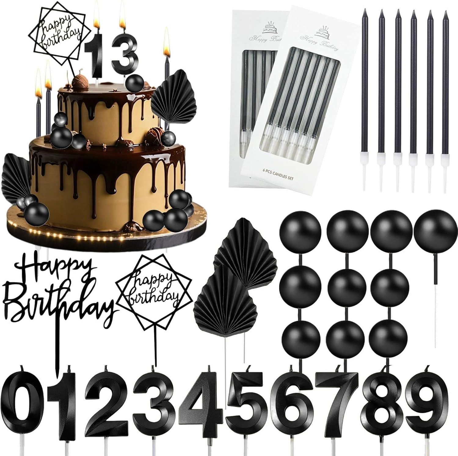 Tyotrbs Black Matte Birthday Candles for Men Women Wedding Anniversary