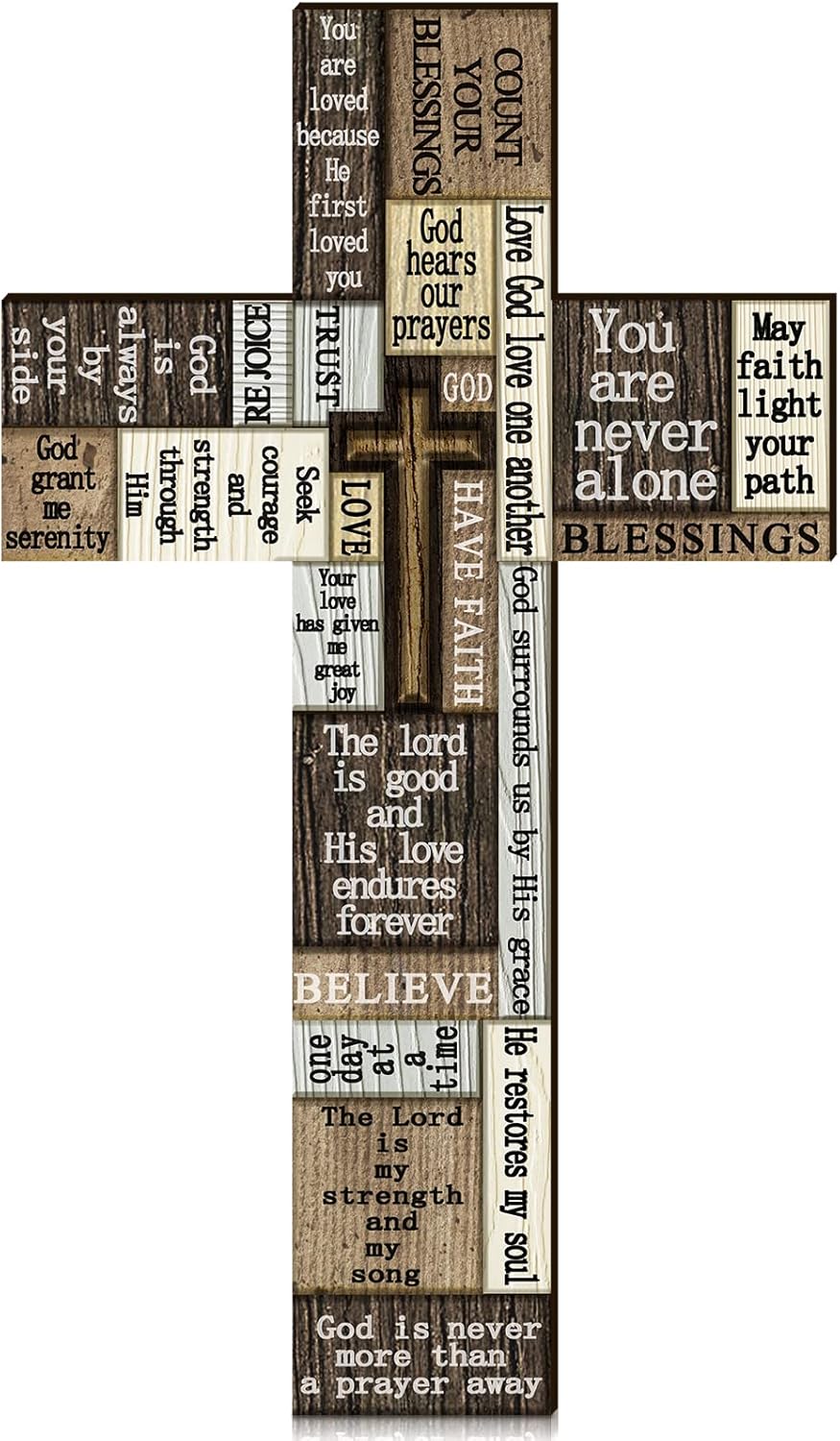 Blulu Wooden Cross Wall Sign with Inspirational Sayings