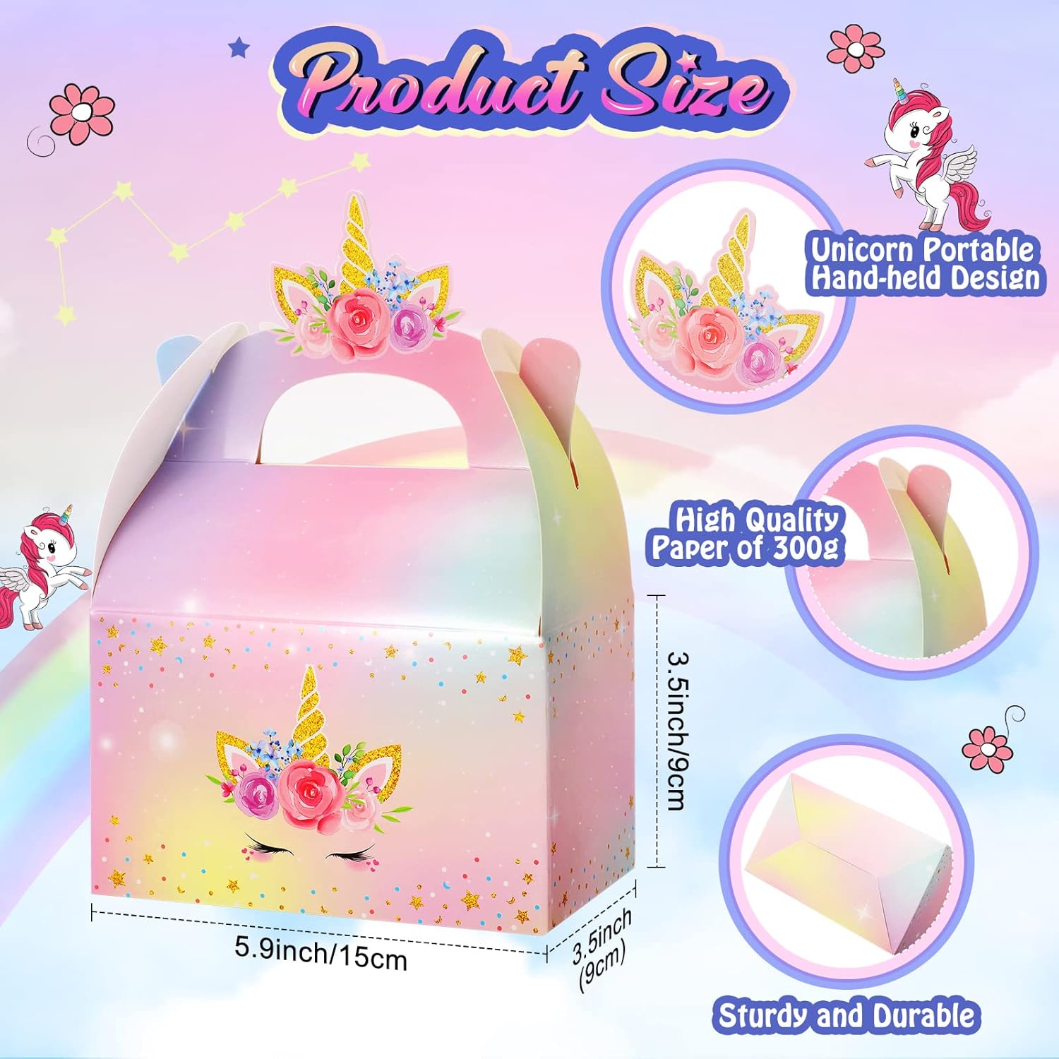 Leinuosen Unicorn Party Gift Boxes 12 Pack