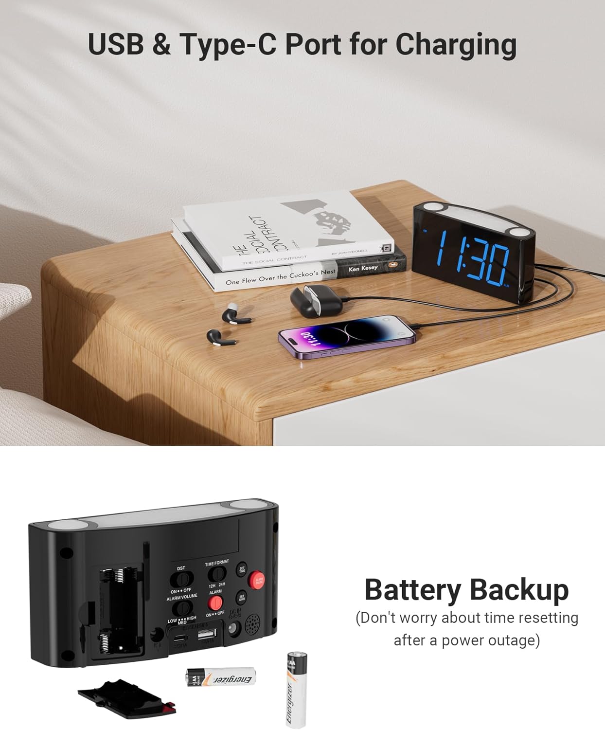 Rocam Digital Alarm Clock with 75 Inch LED Display