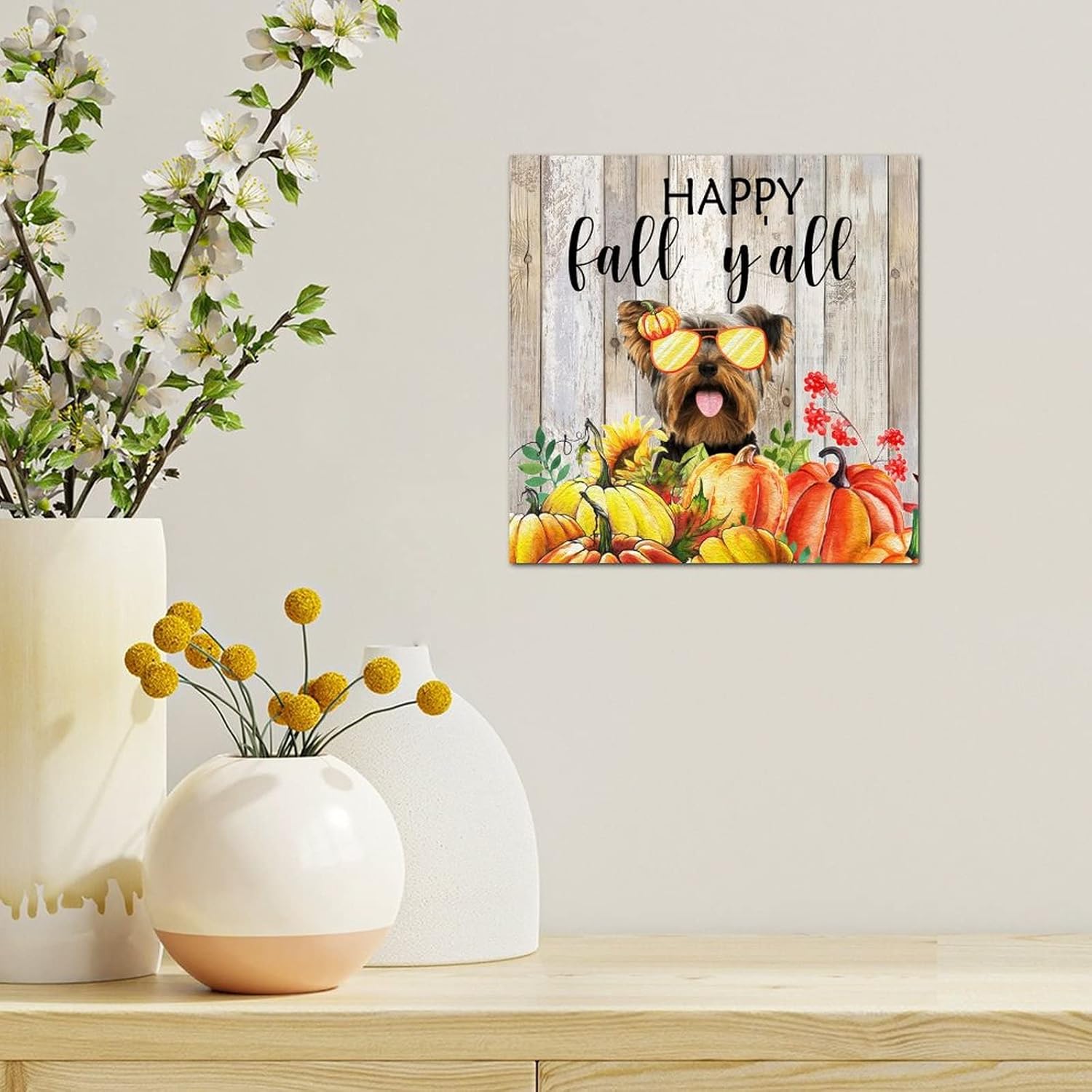Thanksgiving Hello Fall Decor Wooden Signs 8x8in