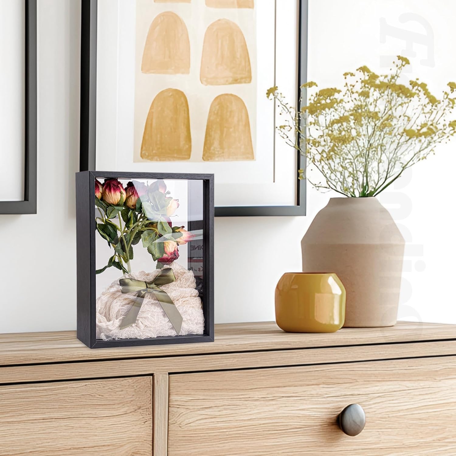 Framendino Black Wooden Dried Flower Frame Shadow Box 8x10 Double Acrylic Picture
