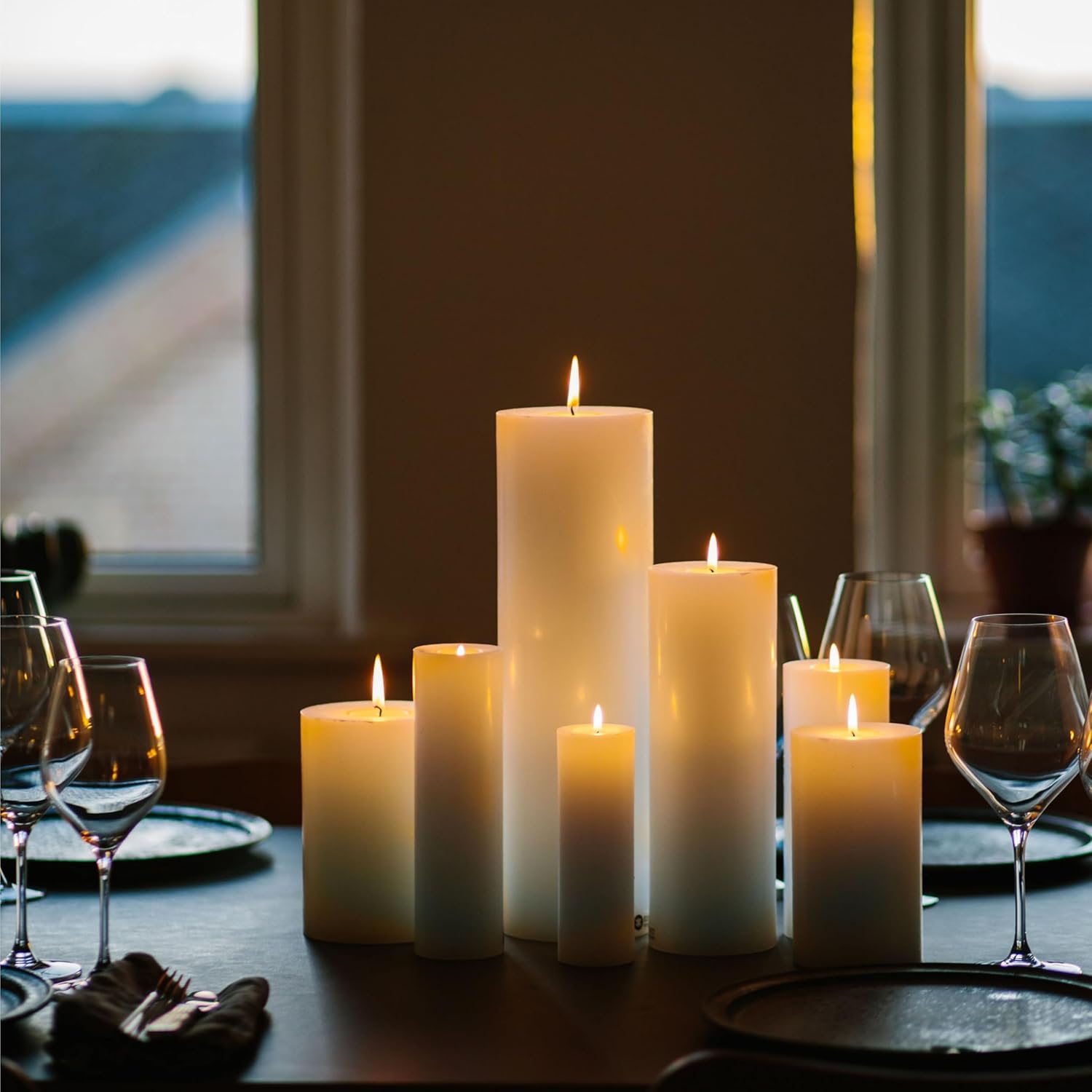 Handmade European Pillar Candles 6 Pack Unscented