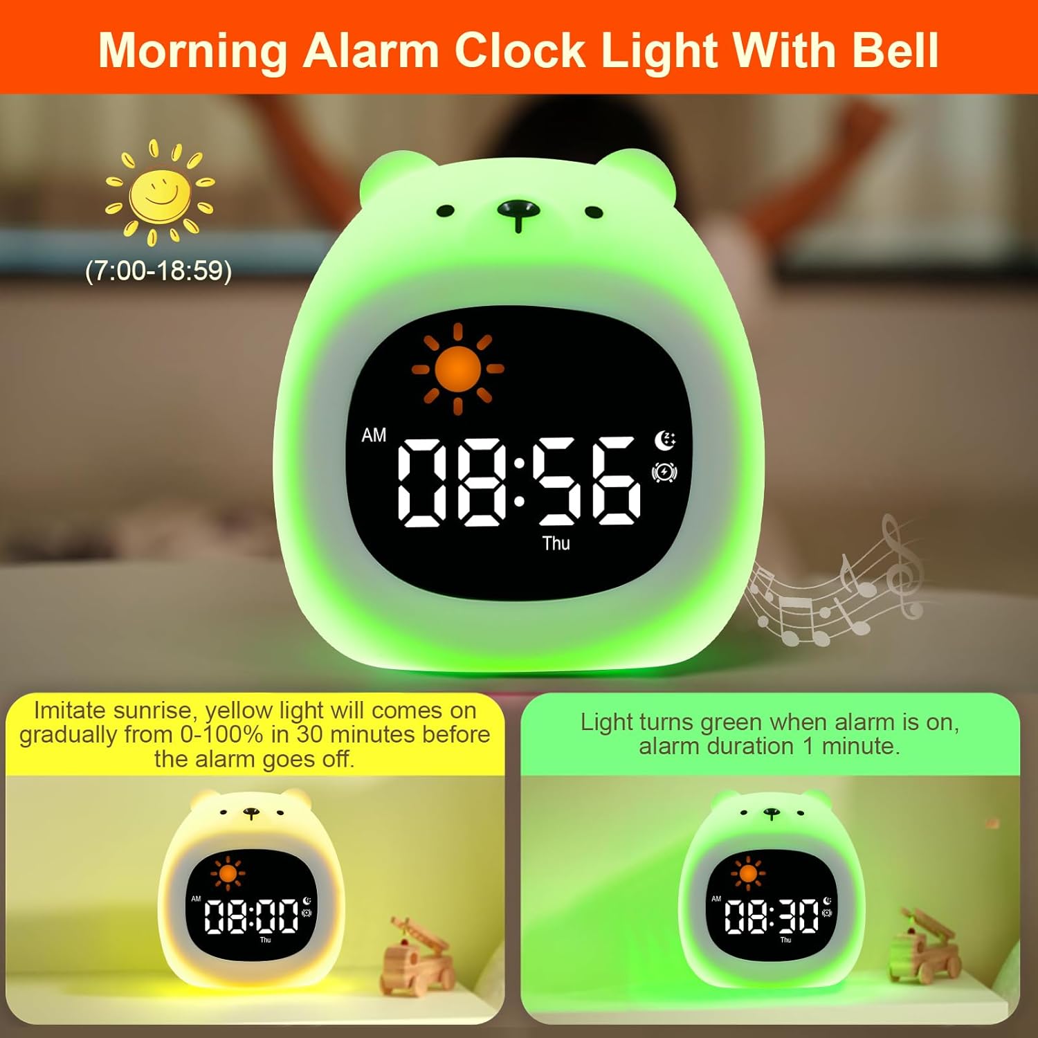 Kids Sleep Training Clock with White Noise and Night Light Bear
