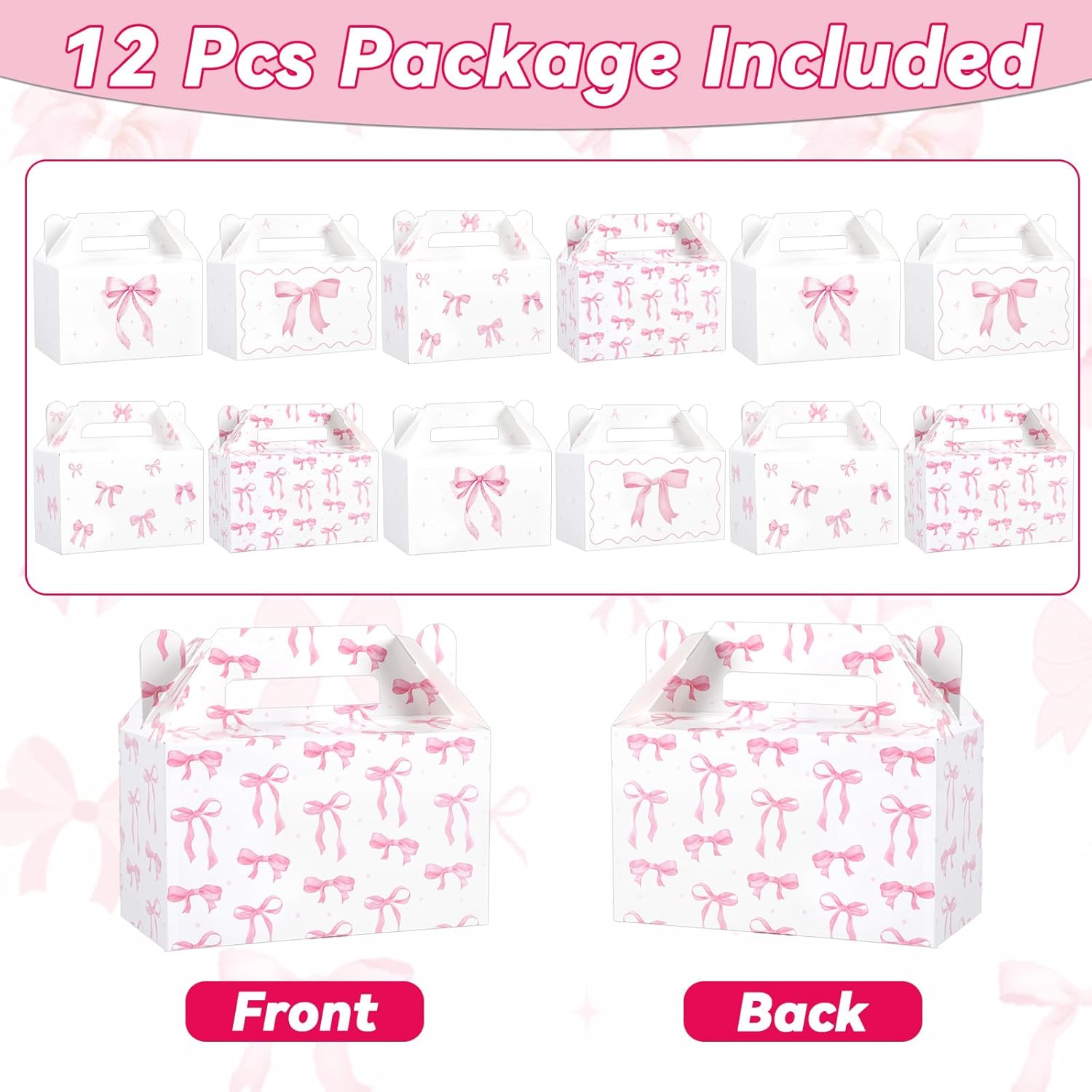 12Pcs Pink Bow Treat Boxes for Party Decorations