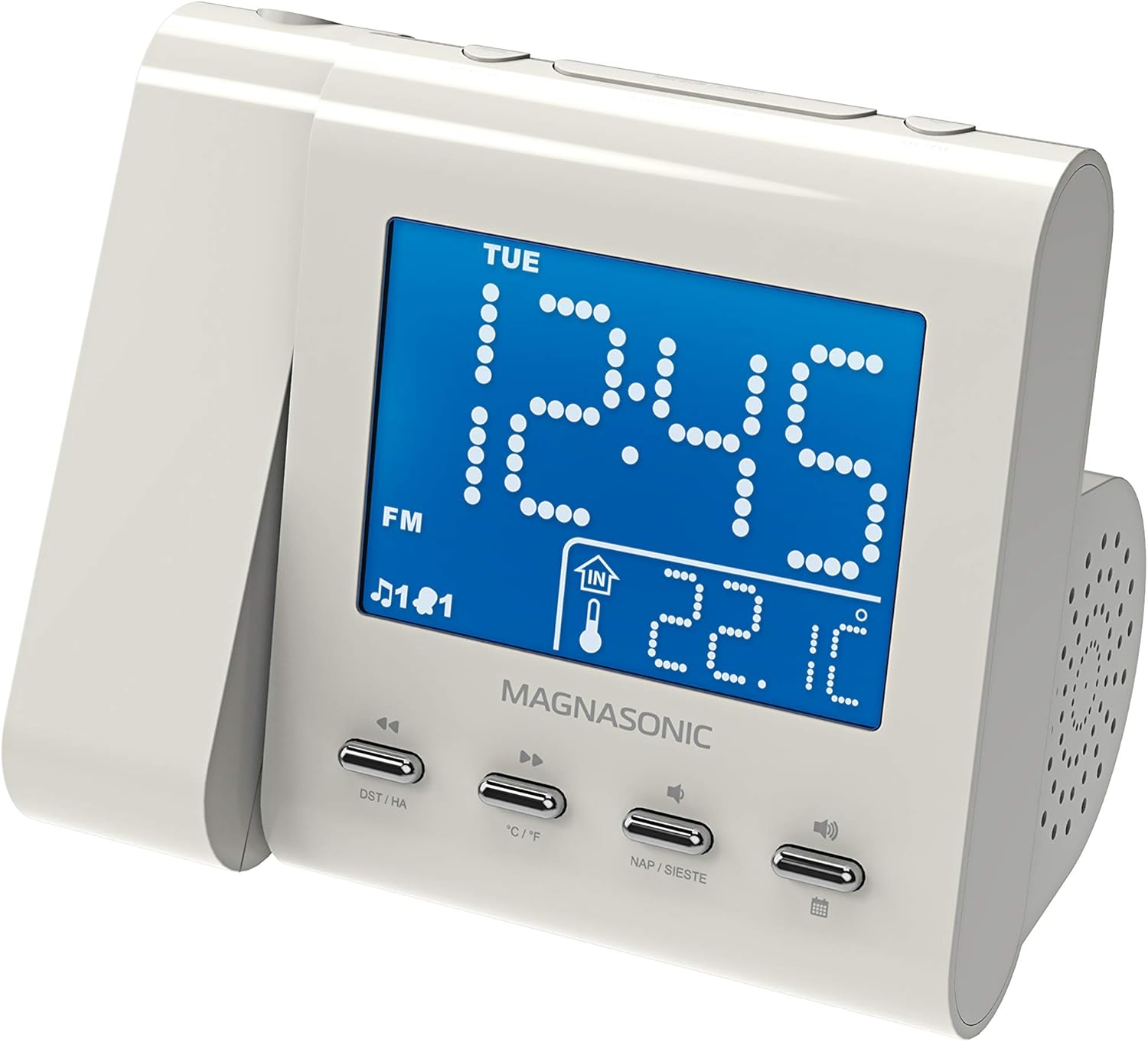 Magnasonic Projection Alarm Clock with AMFM Radio and Dual Alarm - White