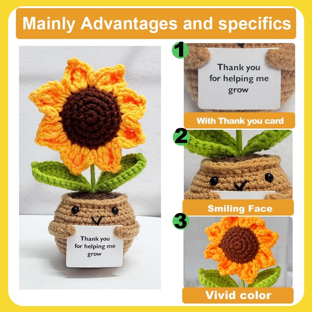 2PCS Handmade Crochet Sunflower and Daisy Decor