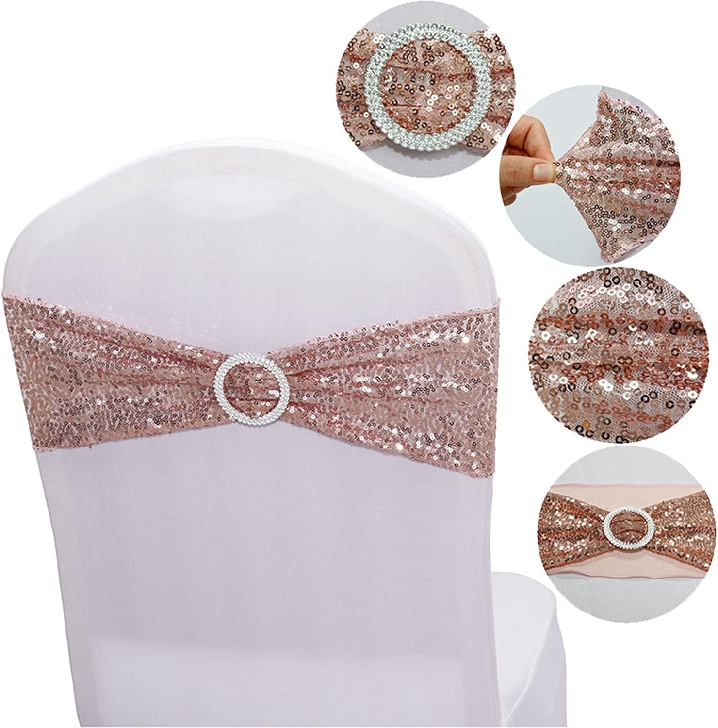 25 PCS Stretch Sequin Chair Sashes for Wedding and Events
